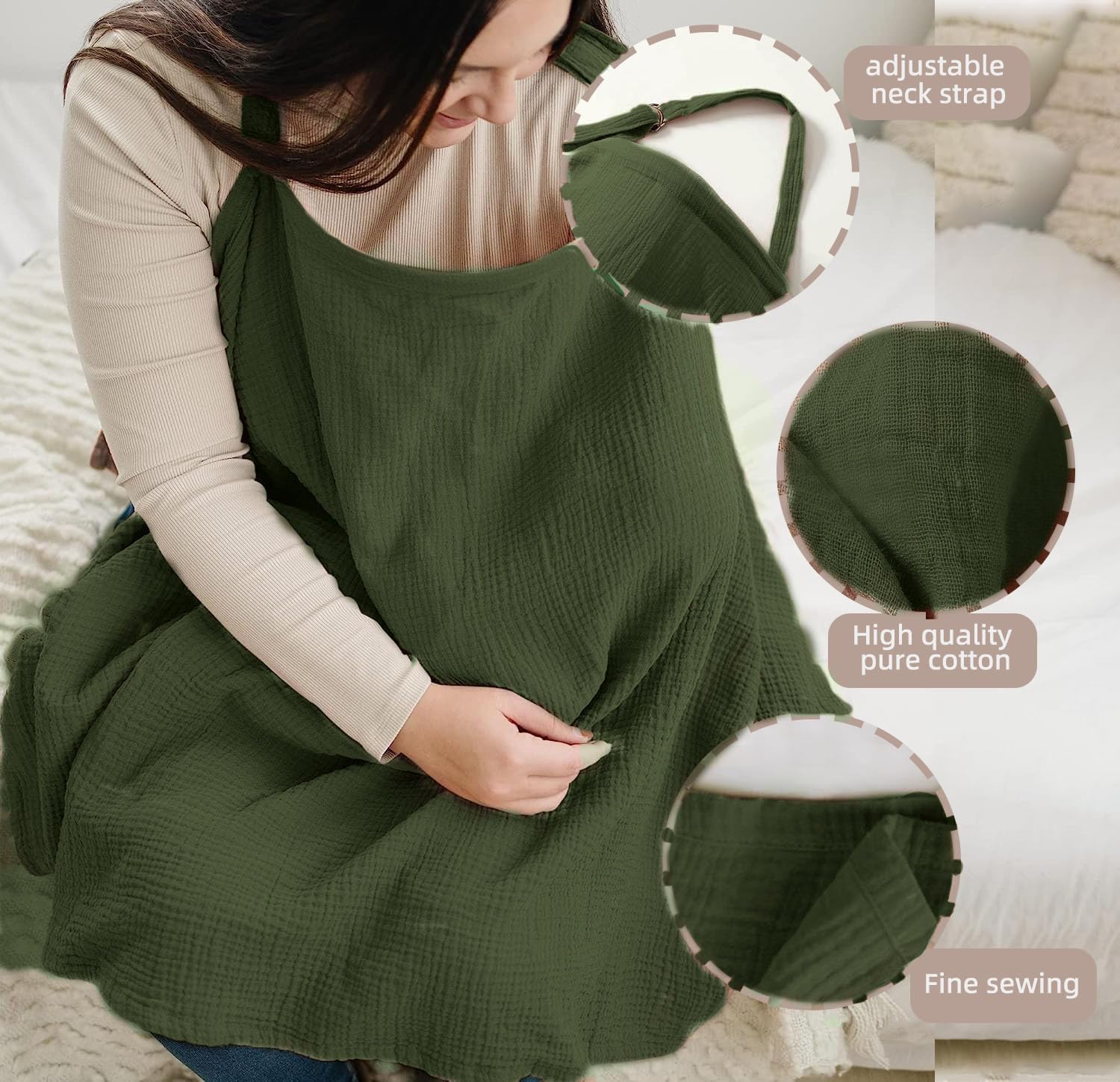 Tablier D'Allaitement 100% Coton - Couverture Discrète Et Respirante Pour Allaiter En Public | Taille Unique Réglable