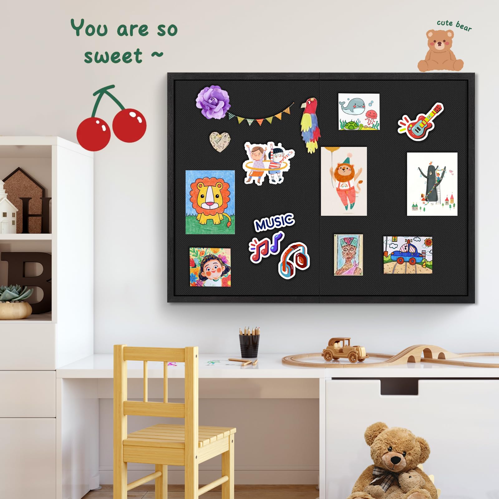 Miratino Große Pinnwand, 121,9 x 91,4 cm, schwarze Korktafeln für Wände mit Rahmen, Pinnwand, Sichttafel für Zuhause, Schule, Büro, Dekoration