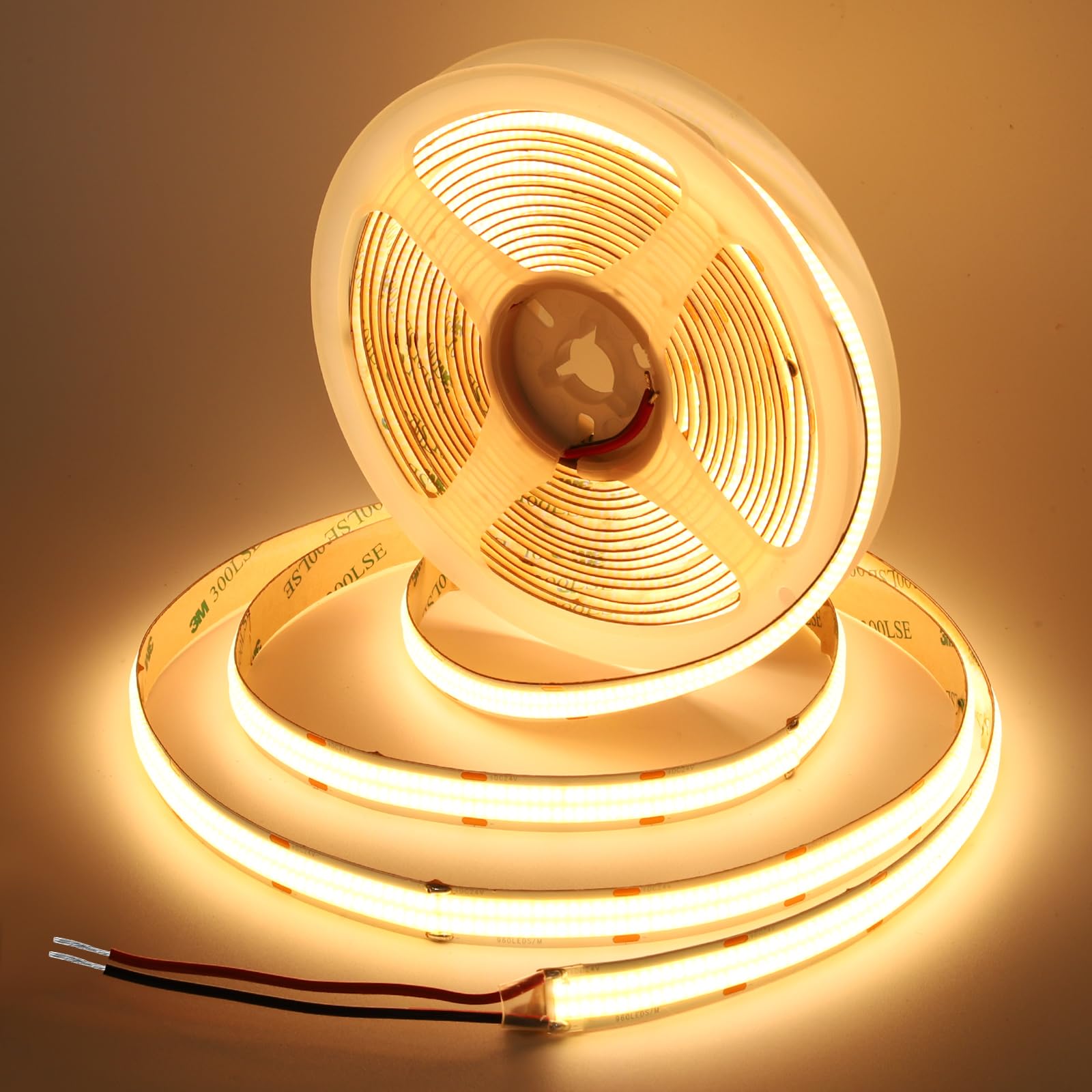 12mm COB LED Strip 5m, Continuous and Dotless LED Tape with 2 Rows, 600 LEDs/m, 24V, 24w/m, 90lm/w, CRI 92+, Uniform Light Strip for Industrial, Commercial Decor (No Power Supply), Warm White, 3000K — image 1