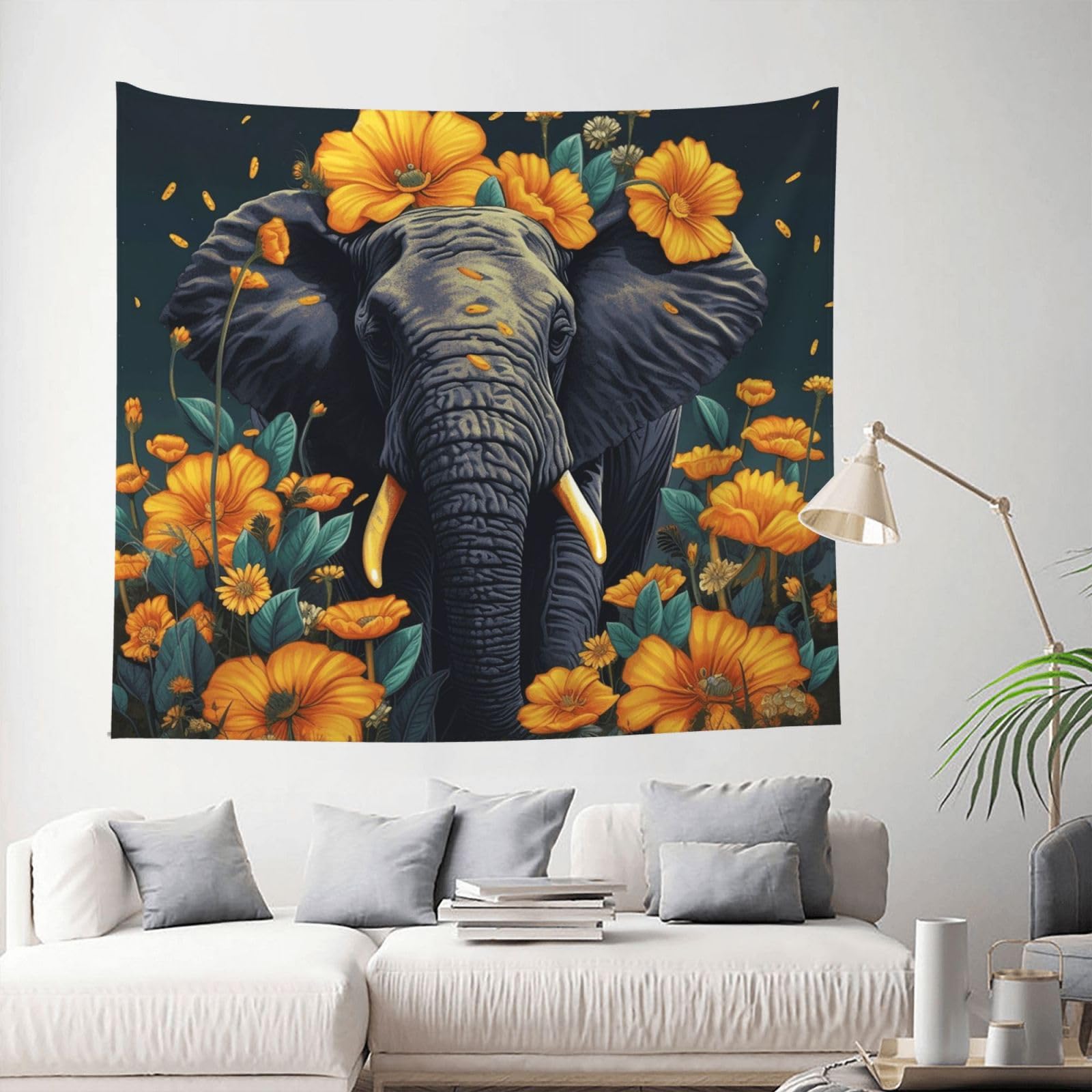 Tapestry 153 X 130 CM Inches Wall Hanging for Living Room Elephant and Sunflower Tapestrys Home Decor Soft Aesthetic Tapestries Hanging Decor Blanket Wall Tapestry for Bedroom Dorm Indoor Outdoor