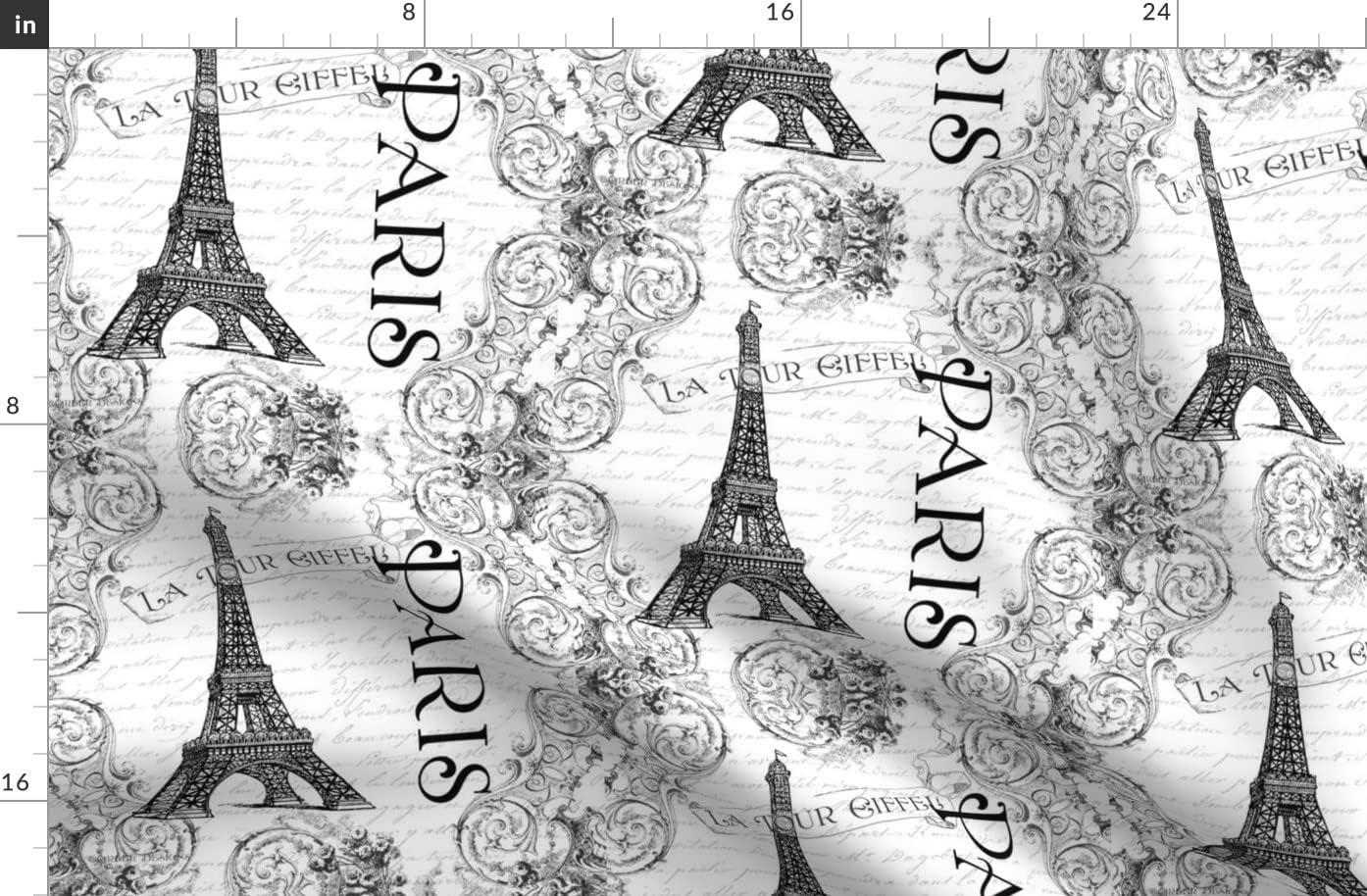 Spoonflower Fabric - Paris French Black White Victorian Printed on Organic Cotton Sateen Fabric by The Yard - Sewing Quilting Apparel Home Decor