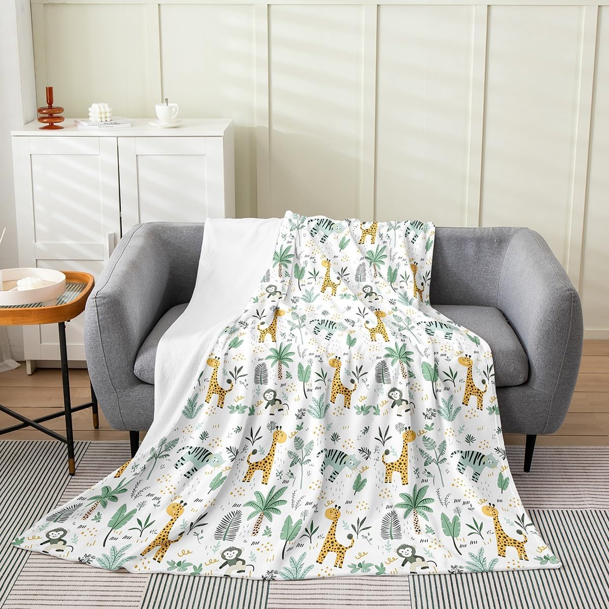 Erosebridal Cute Giraffe Blanket Twin 60x80, Kawaii Cat Kitten Throw Blanket For Kids Girls Boys, Cartoon Deer Animals Soft Fleece Blanket For Sofa Bed Couch, Coconut Tree Botanical Cozy Fuzzy Blanket