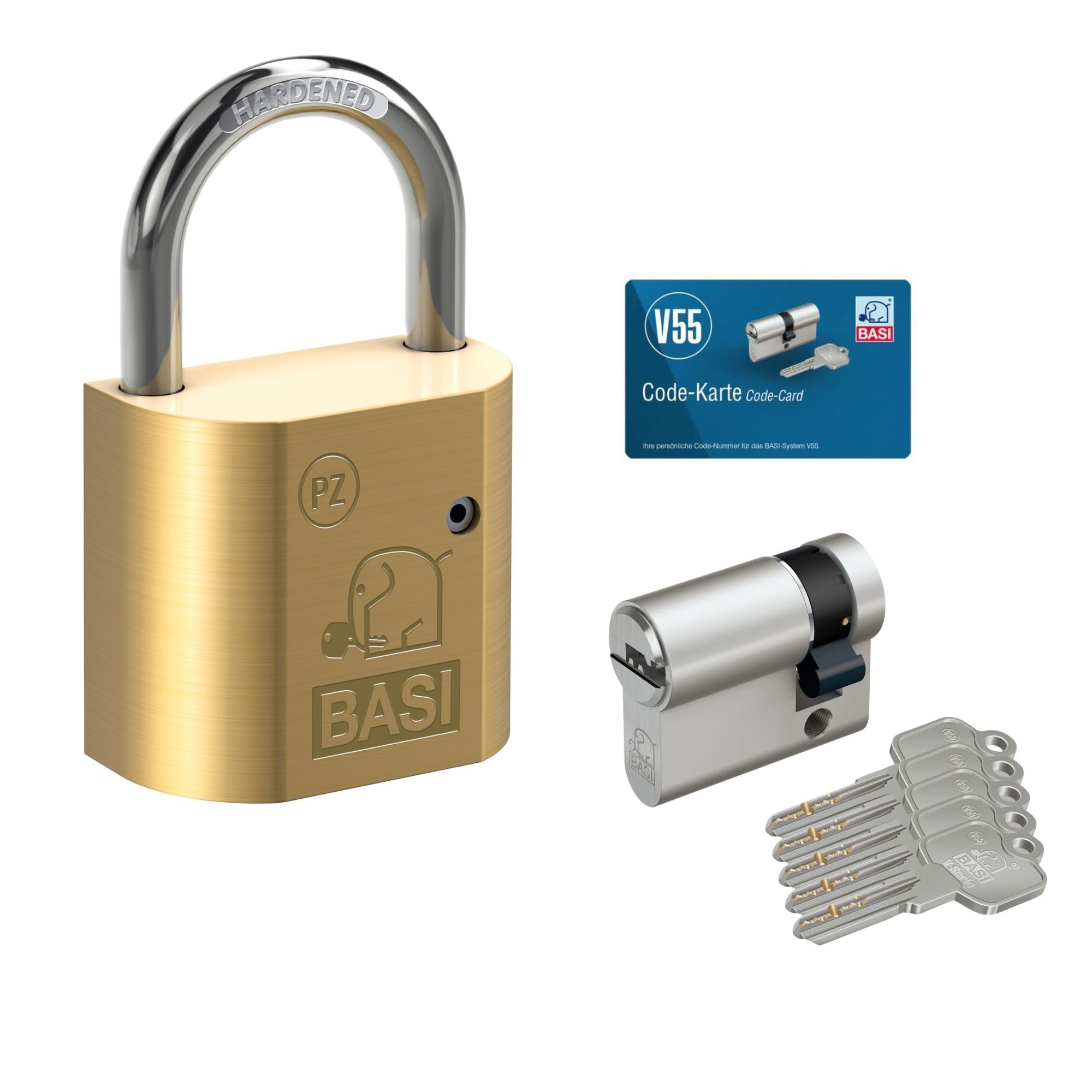 BASI Lucchetto per tenda in ottone, con cilindro di chiusura e 5 chiavi, profilo intercambiabile, 10/30 mm, altezza staffa: 40 mm, spessore staffa: 8 mm