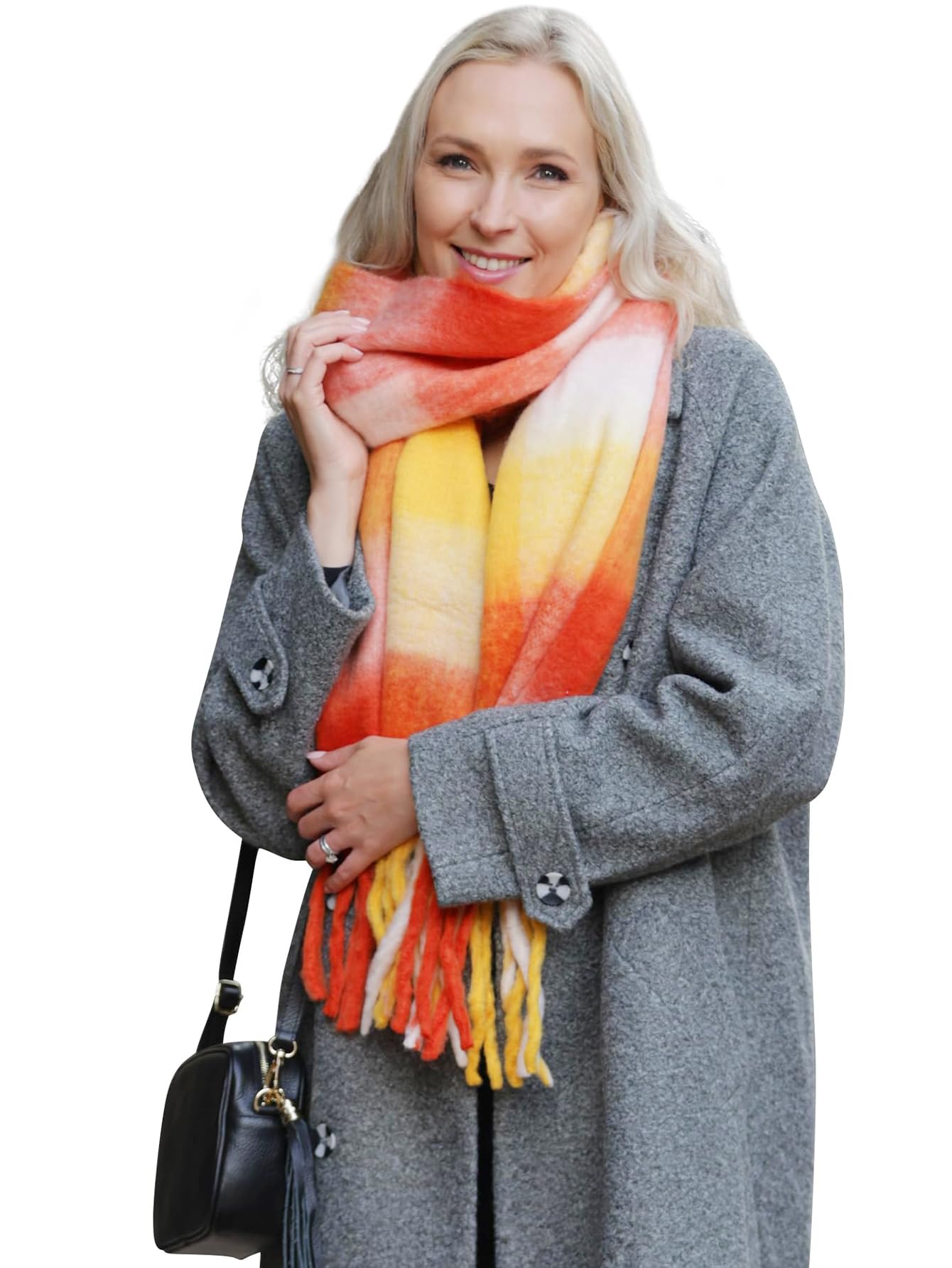Style Slice Women's 6-Pink Blanket Scarf Scarves Oversized Scarf Tartan Scottish Blanket Shawl Winter Wraps Scarves Winter Scarfs Pink Grey Black Mustard Red (Pink-01)