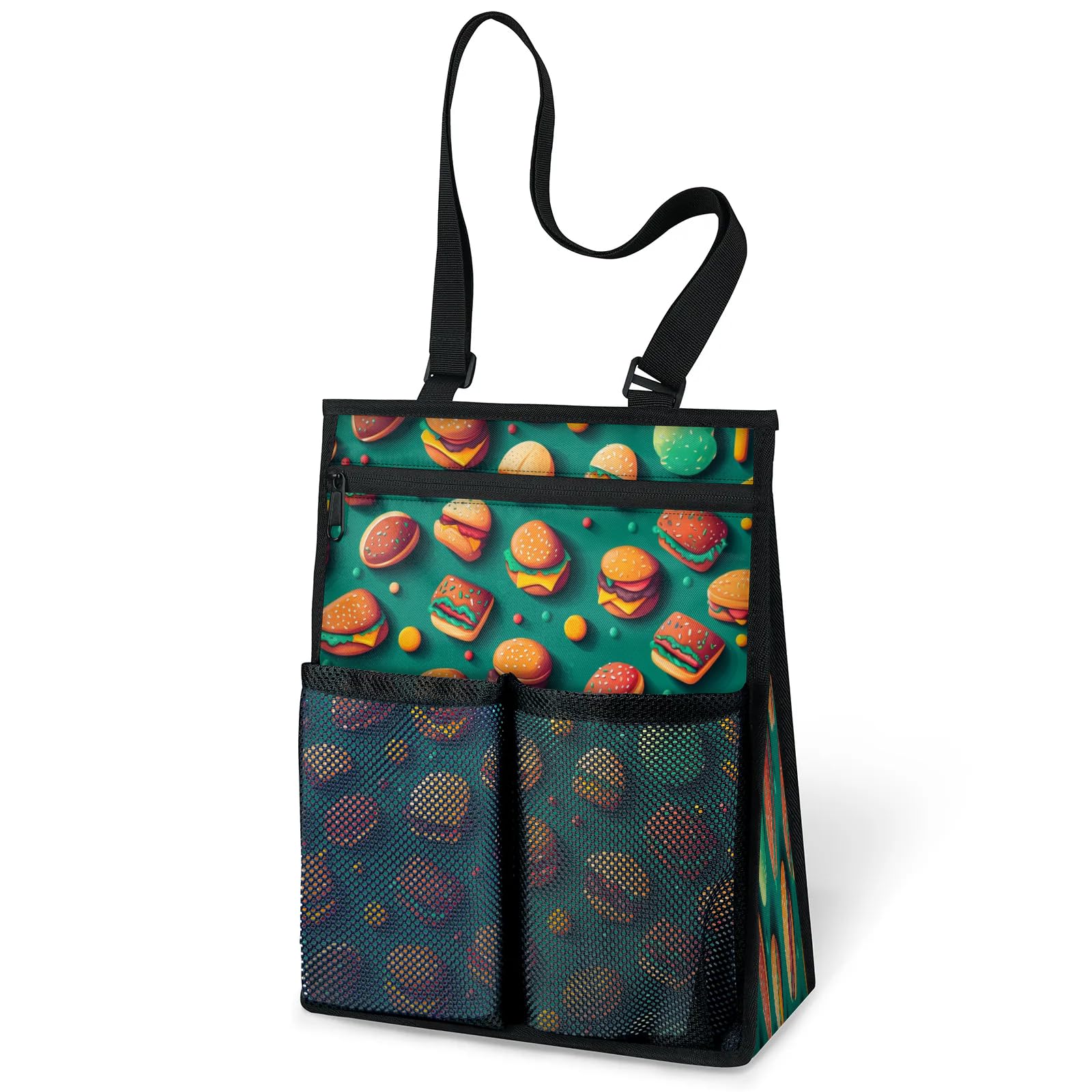 Ourtheme Colorful Hamburger Portable Shower Bag for Travel Gym Camp Beach Tote Shower Caddy Bags Hanging Toiletry Organizer