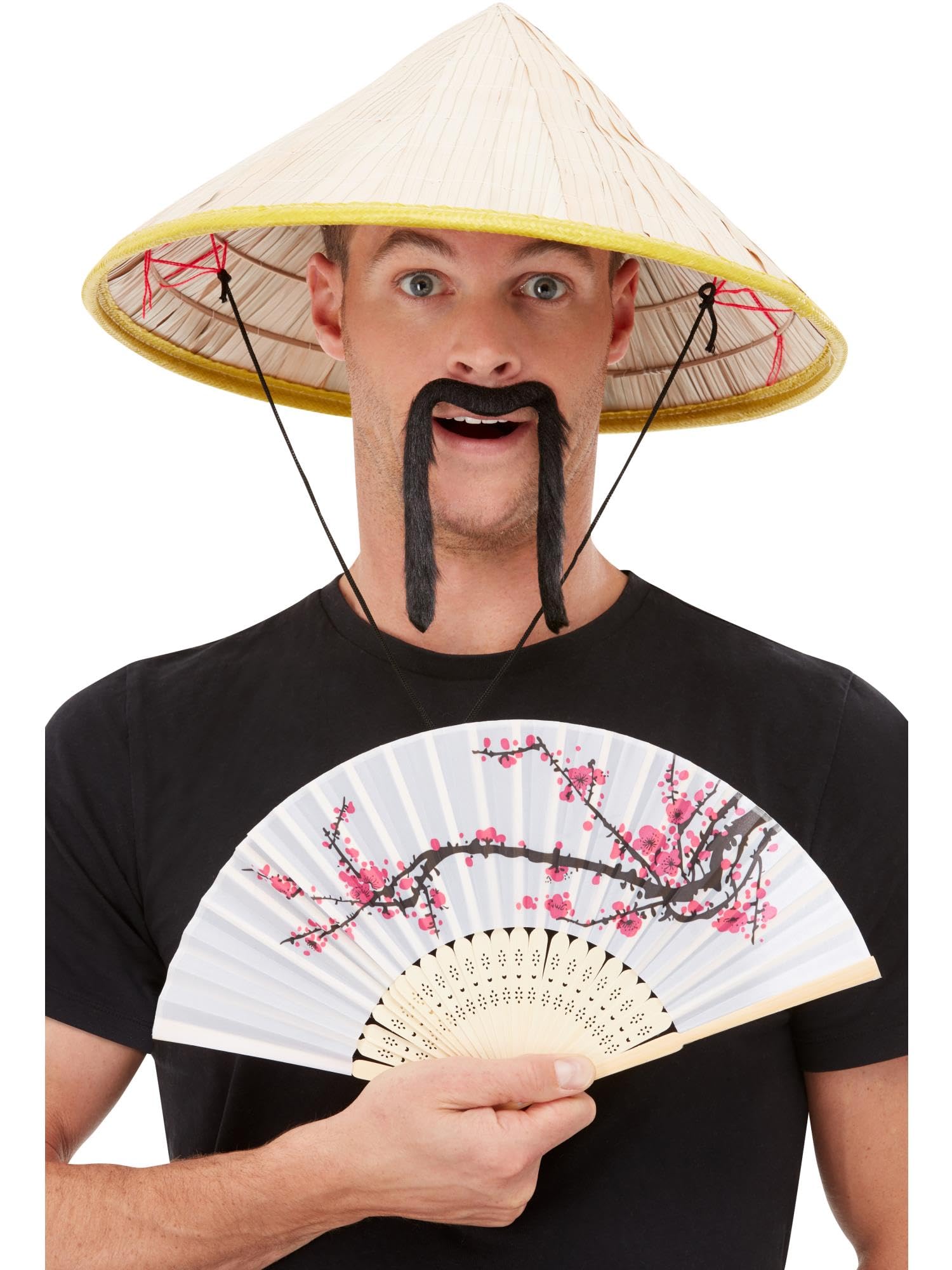 Smiffys Oriental Kit, Multi-Coloured with Coolie Hat, Tash & Fan, Around The World Fancy Dress, Adult Dress Up Accessories