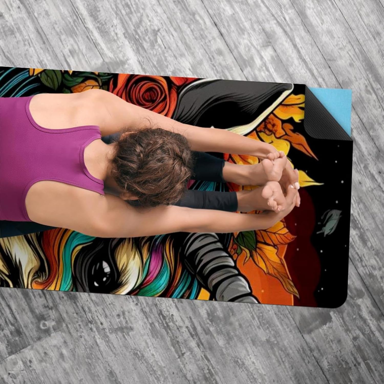 Yoga Towel, Unicorn Skull Horse Sunflower Non Slip Sweat Absorbent Hot Yoga Mat Towel for Hot Yoga, Pilates and Fitness - 72.8" x 26.8"