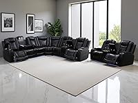 Vista 20 de Juego de sofá de cuero transpirable con puerto USB, 5 sofás seccionales reclinables en forma de L y 2 sillas, juego de sofá seccional reclinable