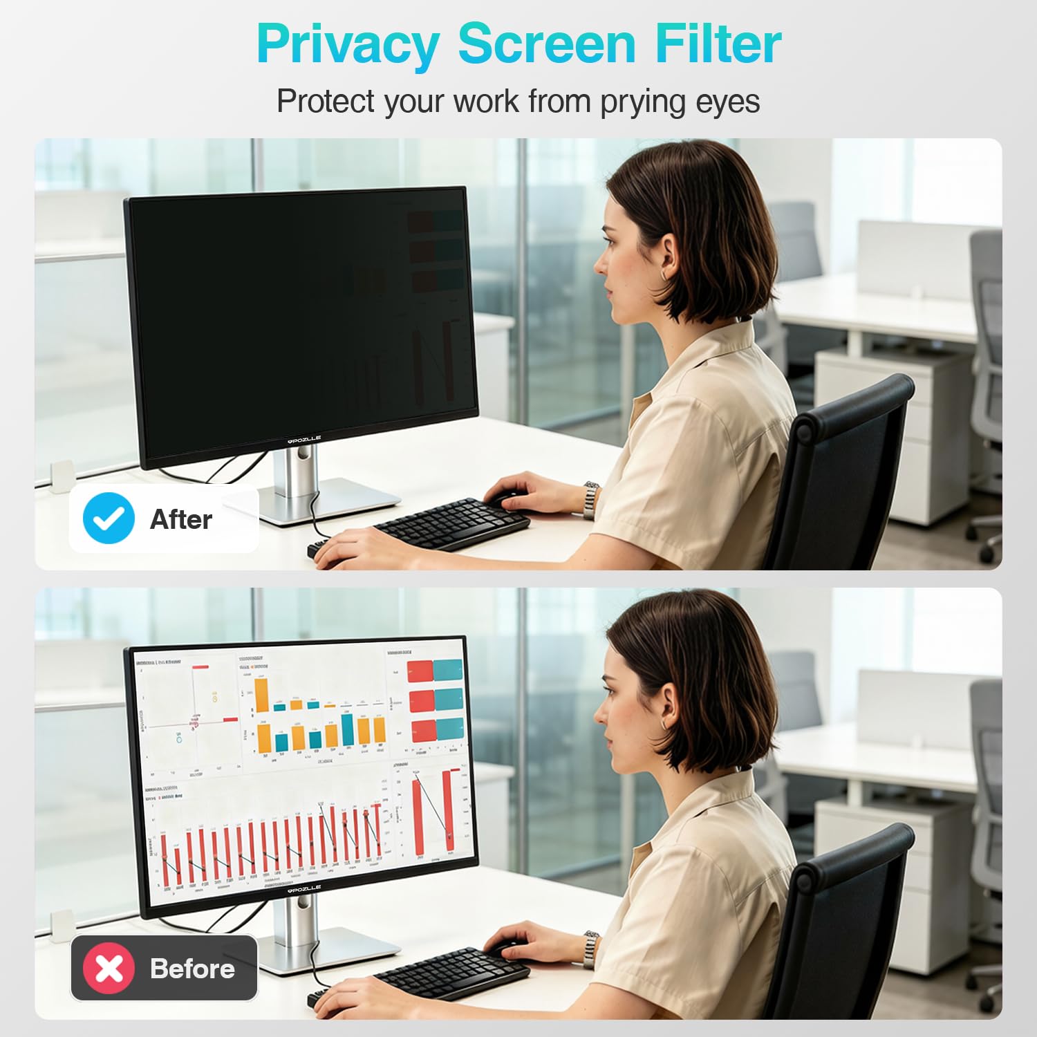 Filtre de Confidentialité pour Écran PC 22 Pouces 16:10 (47.4 x 29.7 cm), Anti-Espion, Anti-Lumière Bleue