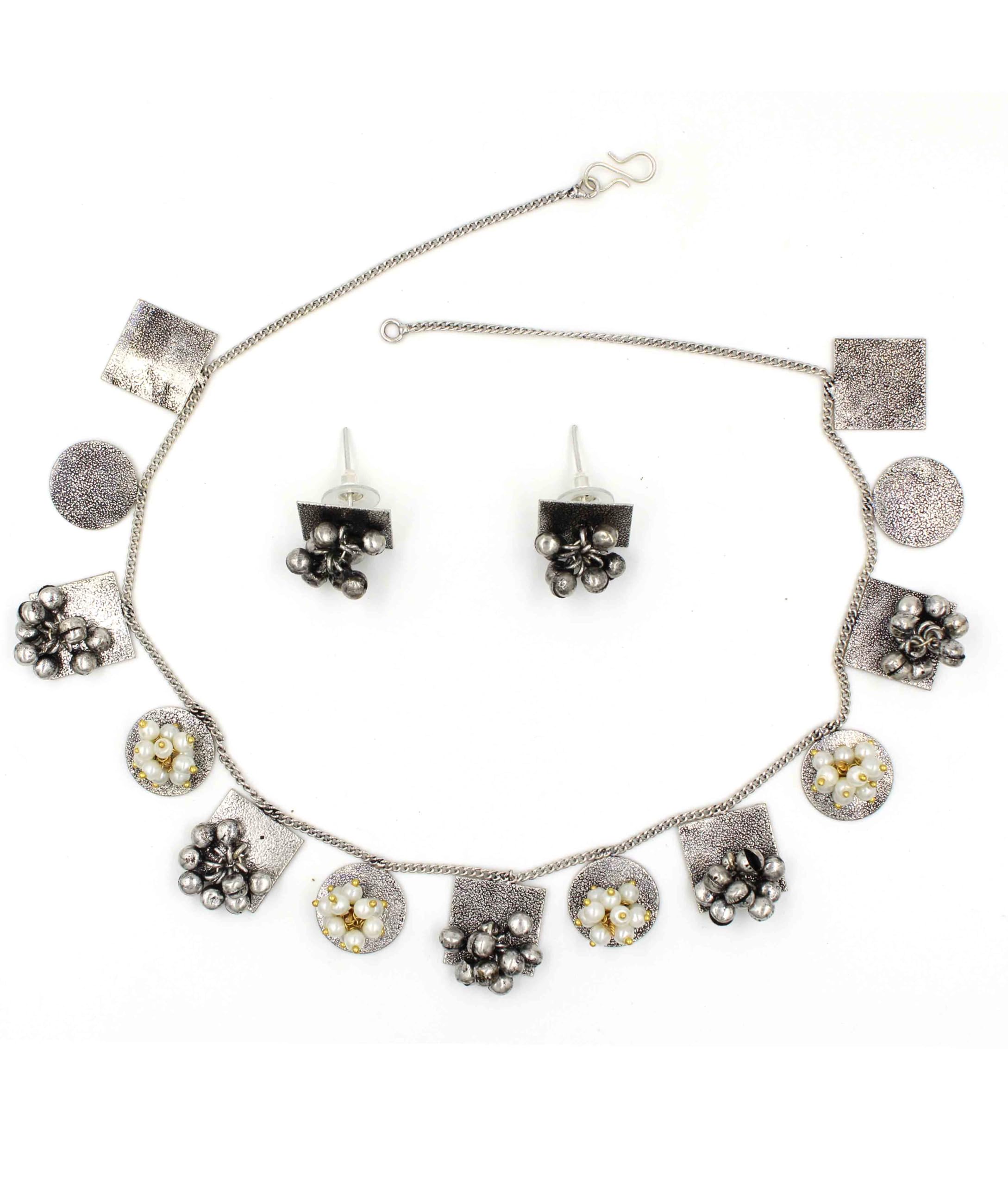 GURJARI JEWELLERS Oxidised Brass Silver Choker Necklace with Gungru and Pearl for Women and Girls with earing (B0CMJ7XKKD) Amazon Price History, Amazon Price Tracker