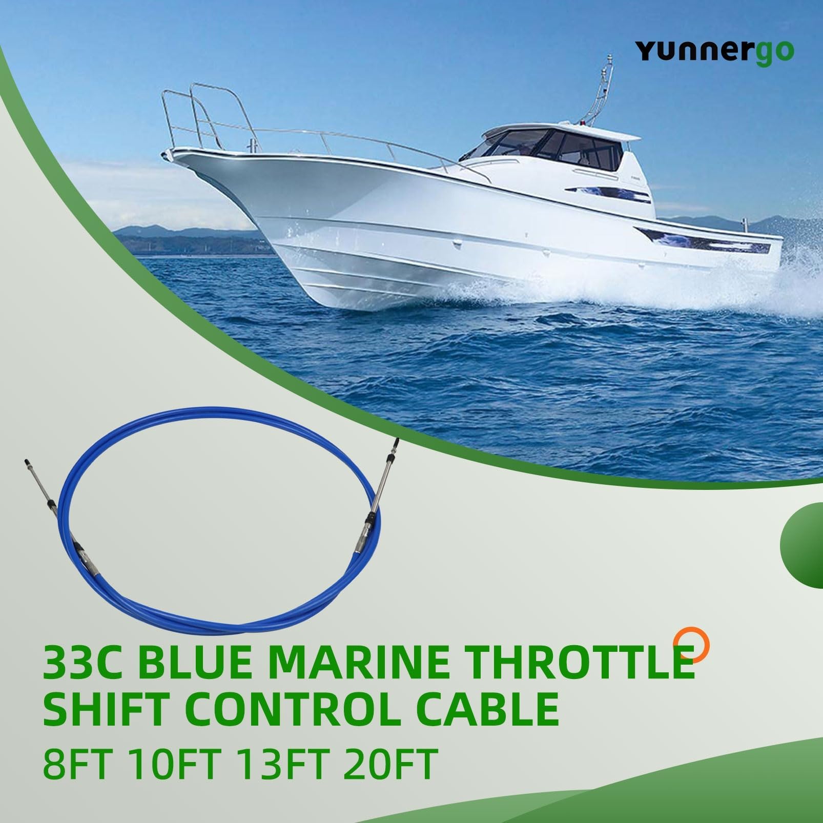 Cavo di controllo del cambio dell'acceleratore 33C blu, compatibile con scatola di controllo del motore fuoribordo marino (4 m/3,9 m, 2 pezzi)