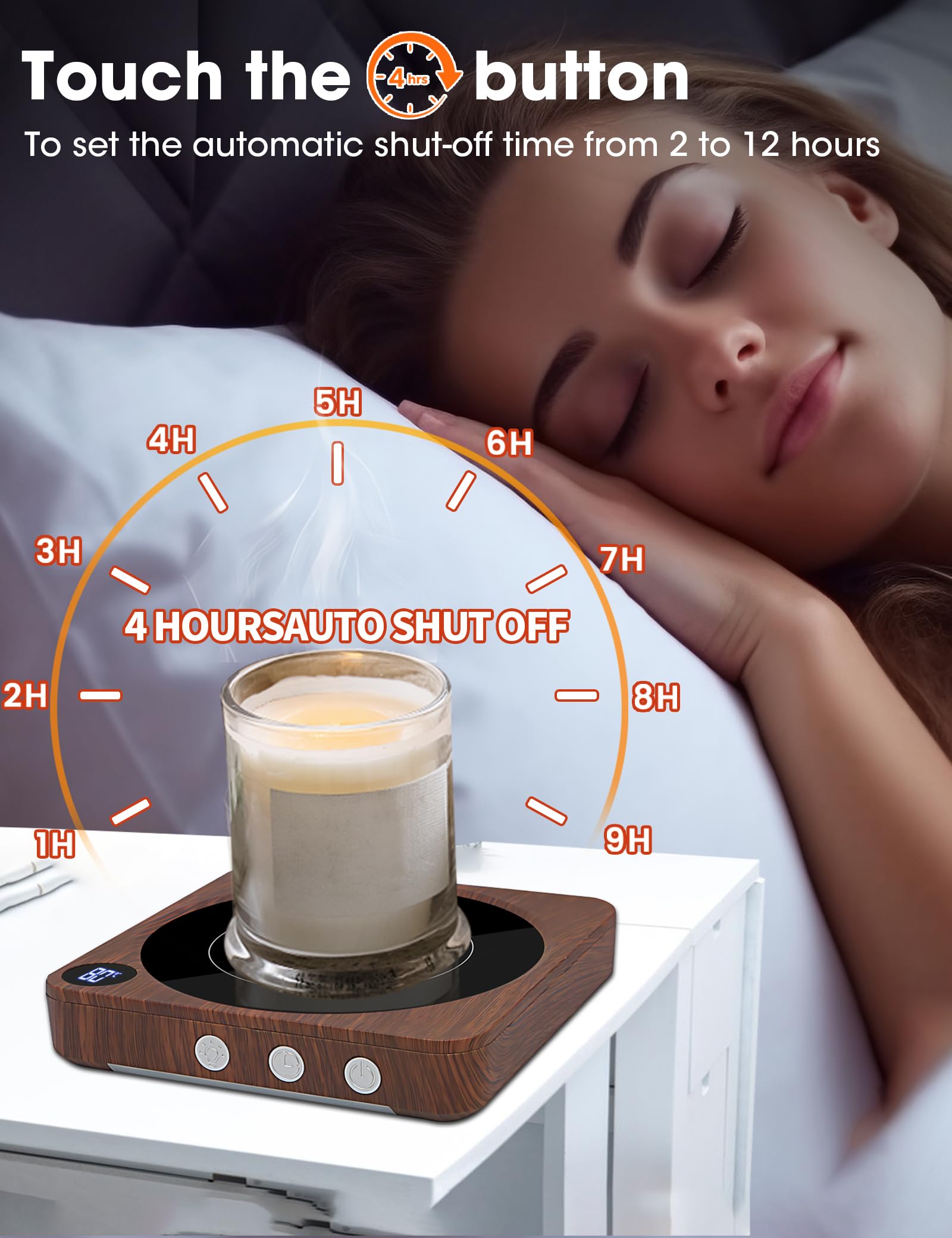 MQFORU Calentador de Tazas, Calentador de Café de Sobremesa con Indicador de Temperatura, 2-12H Apagado Automático, Calentador de Velas Inteligente, Mantén Las Bebidas Calientes