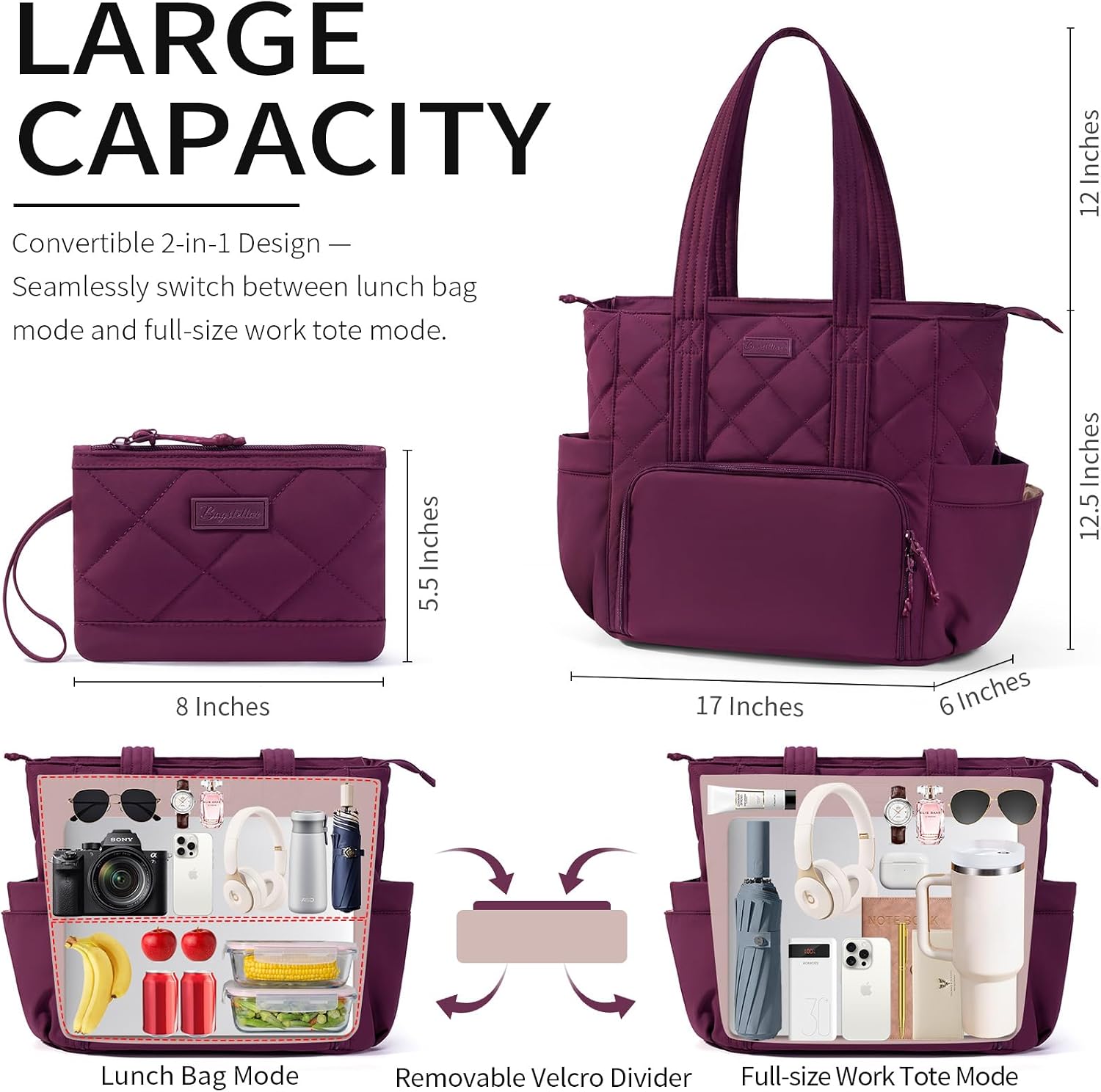 Bagstellar Lunch Tote Bag for Women, 3 in 1 Work Bag with Lunch Compartment image 4