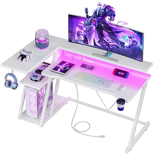 Korfile 47 Inch White Gaming Desk with LED Lights