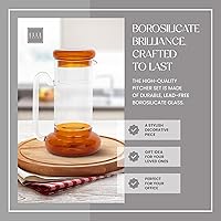 Vista 4 de Elle Decor Juego de jarras de noche ámbar – jarra de vidrio de 32 onzas con tapa de taza y cubierta de vaso para agua, jugo y enjuague bucal, ideal