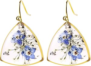 JewelryWe Forget-me-Not Women's Earrings with Dried Flower Design Stainless Steel with Transparent Resin – Elegant Costume Jewellery – Birthday Christmas Gift