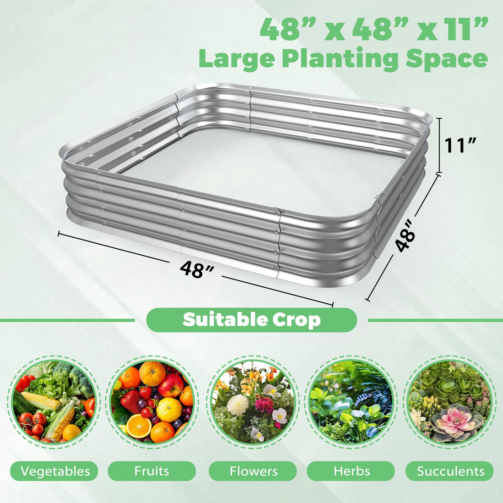 JAUZVIL Galvanized Raised Garden Bed, 4x4x1ft Garden Planter Bed Outdoor, Heavy Duty Rustproof Steel Raised Bed Kit for Gardening Vegetables Fruits Flowers Grow, Silver