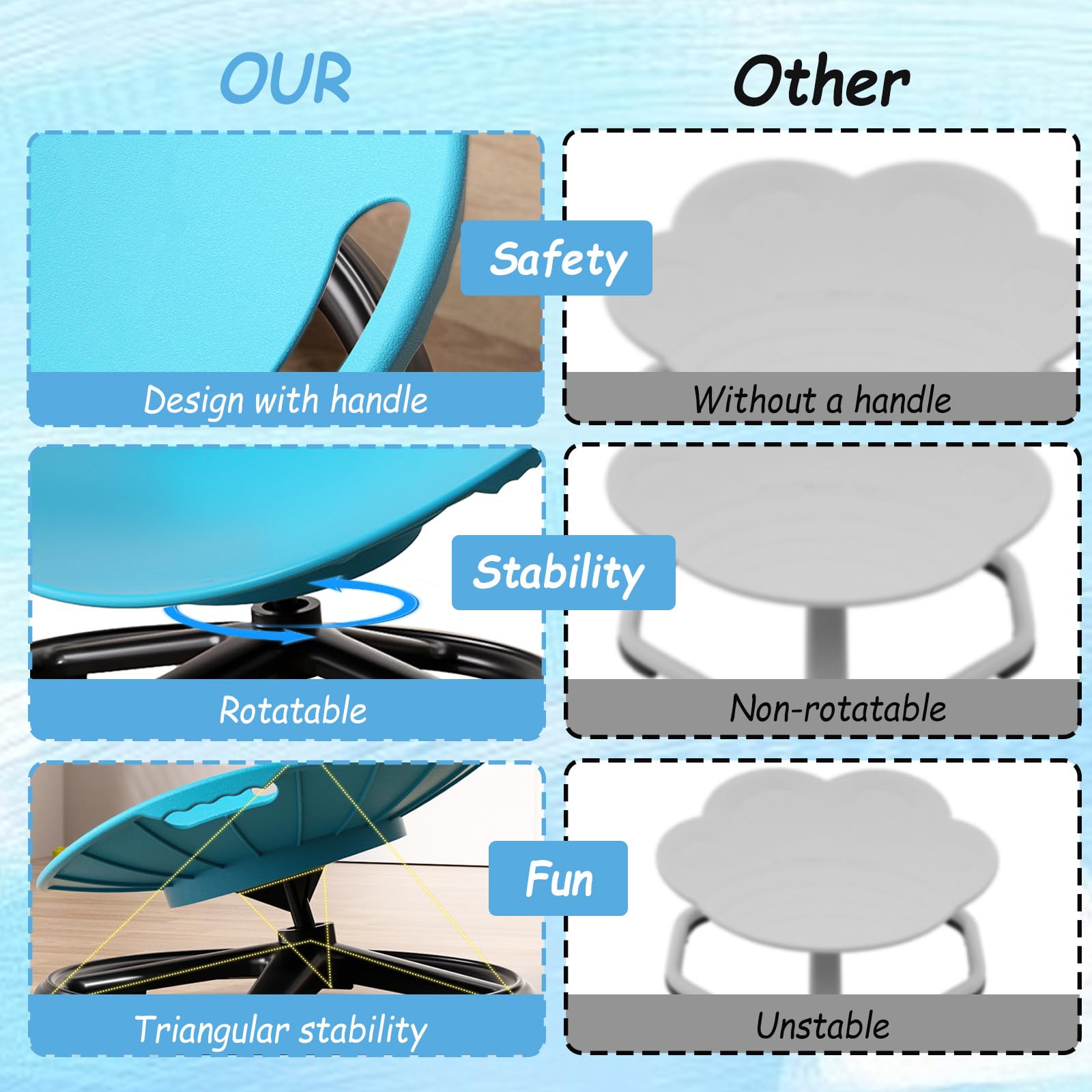 Silla giratoria sensorial para niños, silla de carrusel de 360°, juguete de equilibrio, taburete giratorio entrenado, silla giratoria silenciosa para niños, autismo para entrenamiento