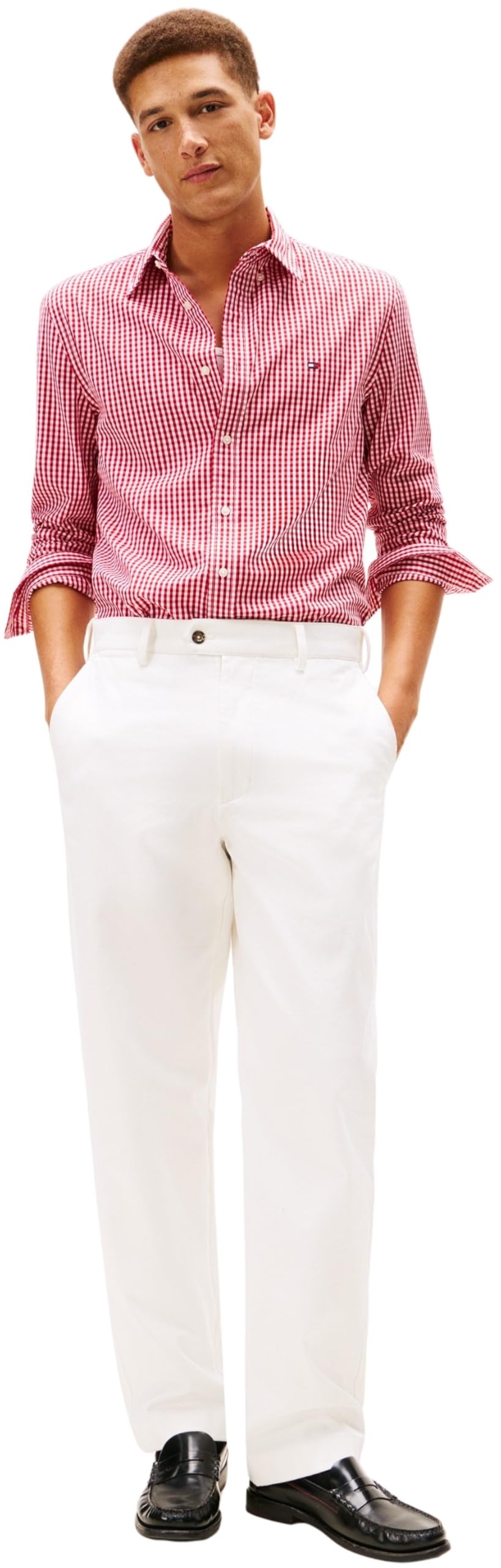 Tommy Hilfiger Flex Poplin Big Gingham RF Shirt Mw0mw41713 Koszula L/S, czerwona (Medium Red/Plaid), L męska, Czerwony (średni czerwony/w kratkę), L