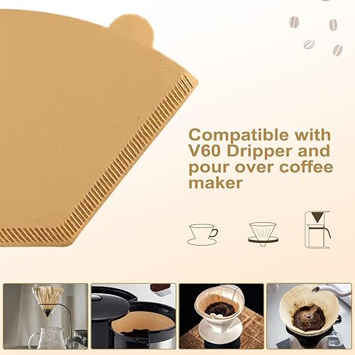 Miniatura 3 de Filtros de café en cono #2, filtros para verter sobre la mayoría de cafeteras de goteo y gotero V60, papel de filtro desechable natural sin