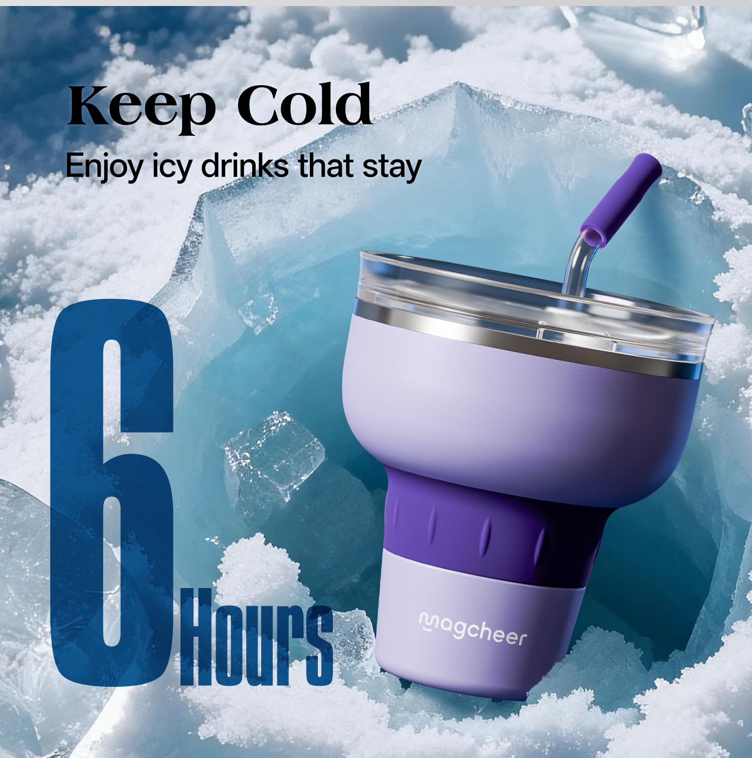 magcheer 473ml Verre Margarita Isotherme avec Couvercle 320° et Paille Tritan | Verre Inox a Cocktail | Gobelet Empilable | Cadeau Femmes et Hommes | Fêtes de Piscine et Voyages(Violet)