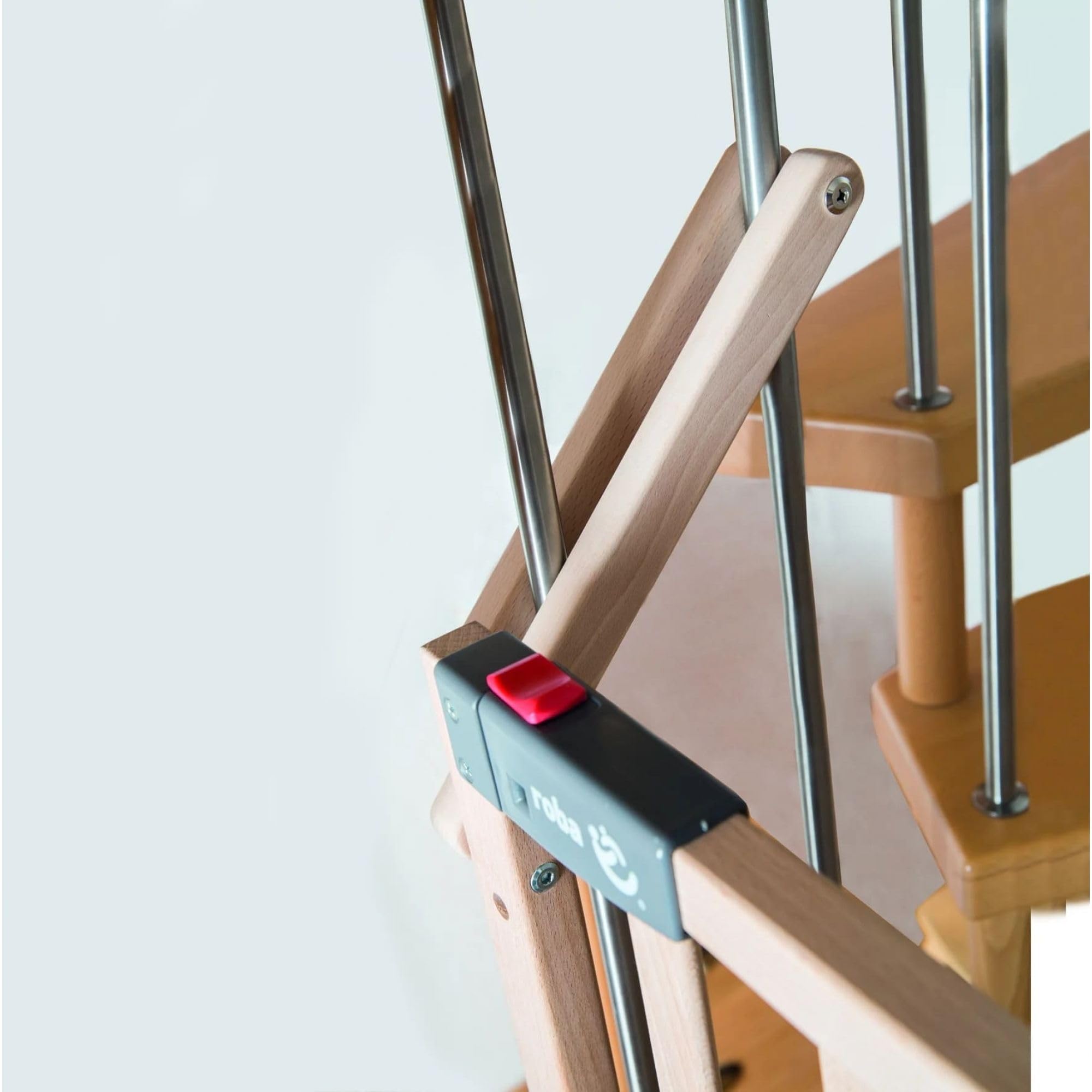 roba Cancelletto di Sicurezza per Scale "Safety Up", con Indicatore Visivo, Massello di Faggio, 93,5-120,5 cm, Legno Naturale