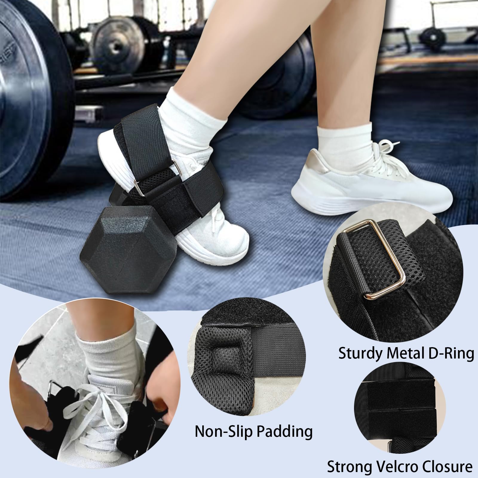 Attacco per piede con manubrio, cinturino alla caviglia per manubri, ricciolo del tendine del ginocchio, pesi per piedi per esercizi, estensioni delle gambe, accessorio portatile per allenamento delle