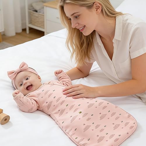 Miniatura 6 de Saco de transición para recién nacidos, mangas hasta los brazos, puños de mitones, paquete de 2 unidades de 0 a 3 meses, saco de dormir para niños y