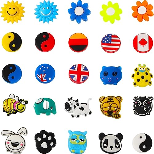 Chalyna 25 piezas de raqueta de tenis amortiguadores de vibraciones de silicona amortiguadores de vibración de dibujos animados para raqueta de