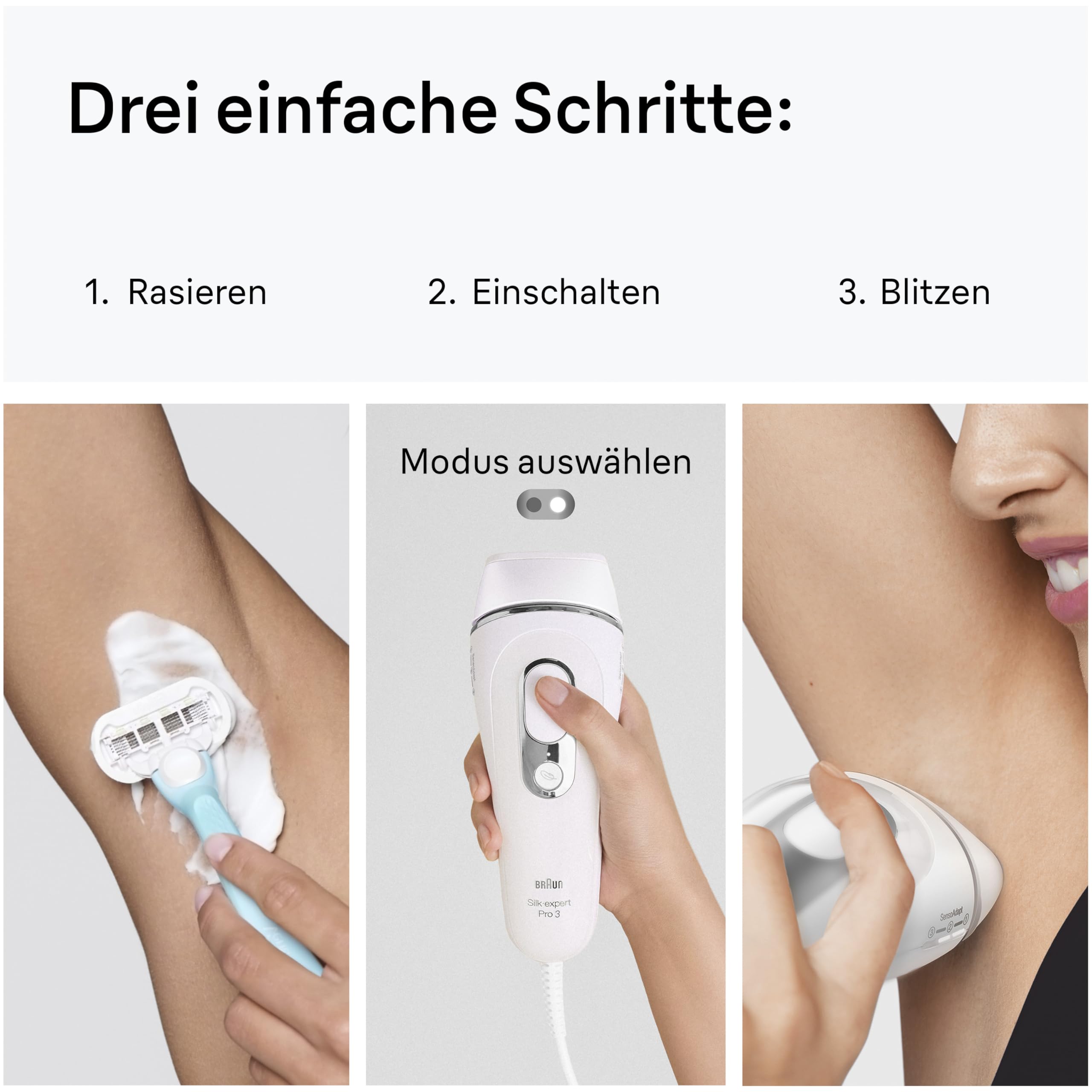 Braun Silk·expert Pro 3 IPL Haarentfernung Gerät PL3222 Weiß Silber