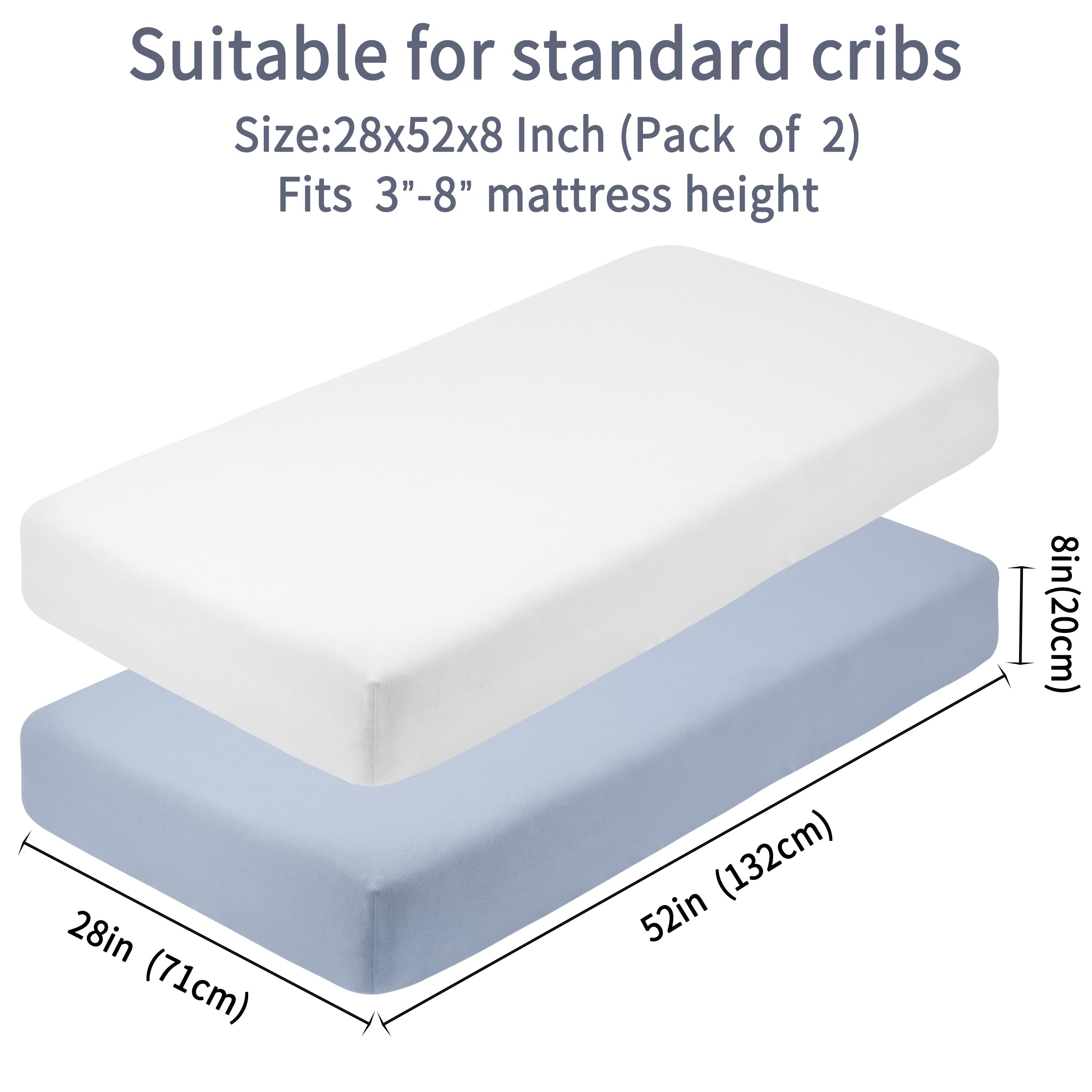 GUNTAIL Lot de 2 draps-housses 100 % coton pour berceau standard et matelas de tout-petit, super doux et respirant, 71,1 x 132,1 x 20,3 cm (blanc et gris)