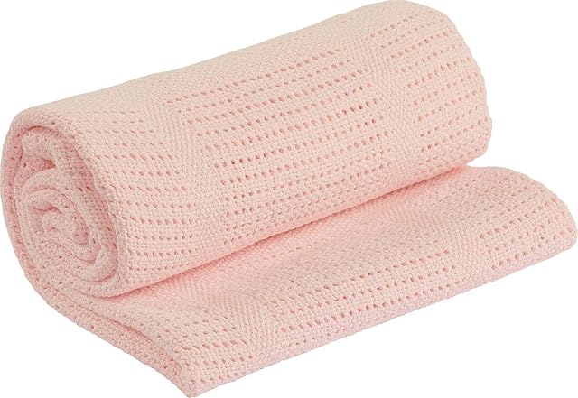 Adore Home 100% Cotton Cellular Soft Baby Blanket for Cot Pram Moses Basket, Pink, 60x90cm