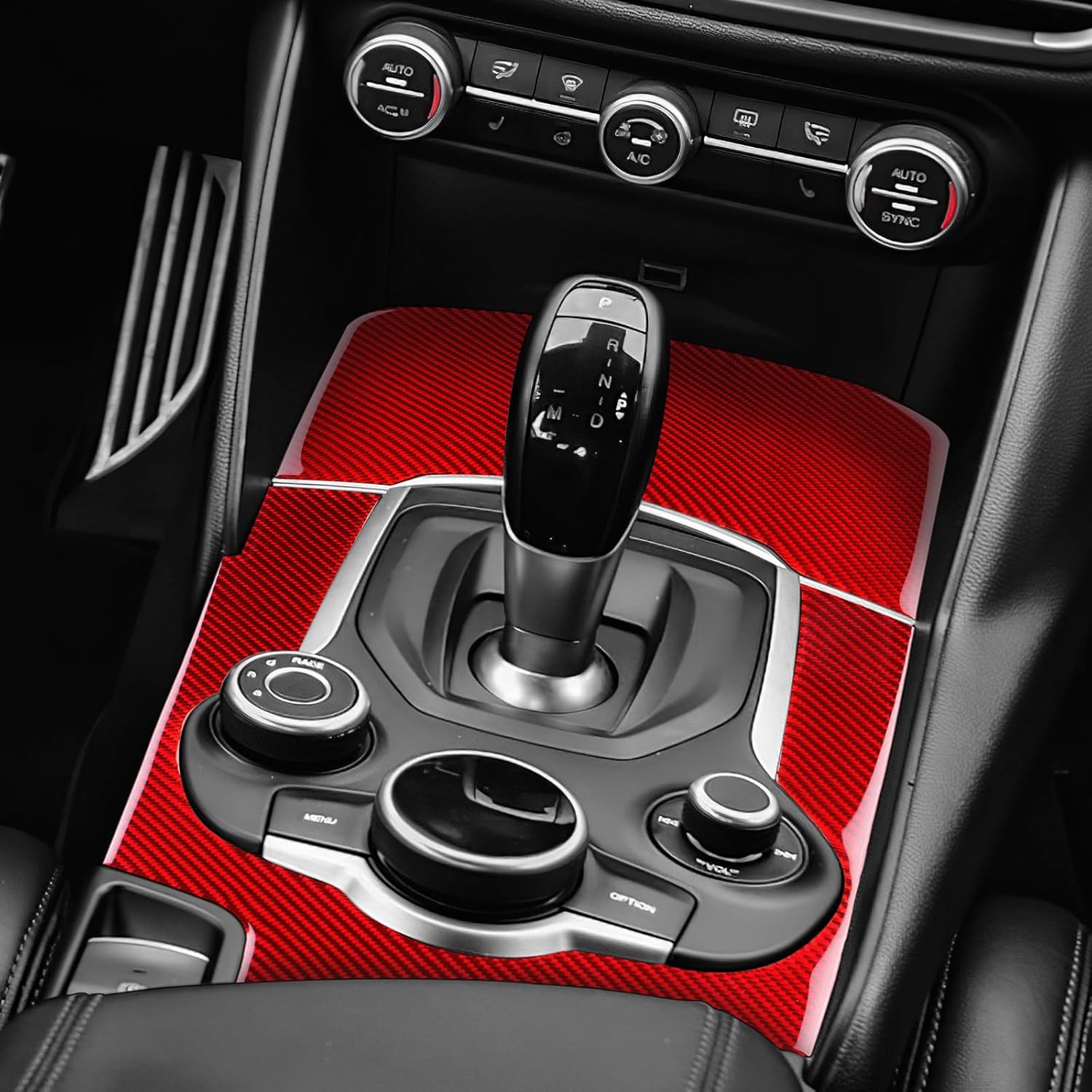Storage Box Gear Shift Panel, Real Carbon Fiber Covers for Alfa Romeo Giulia(2015-2019), for Stelvio(2017-2019), Back Seat Dashboard Trim Interior Accessories (LHD), Red