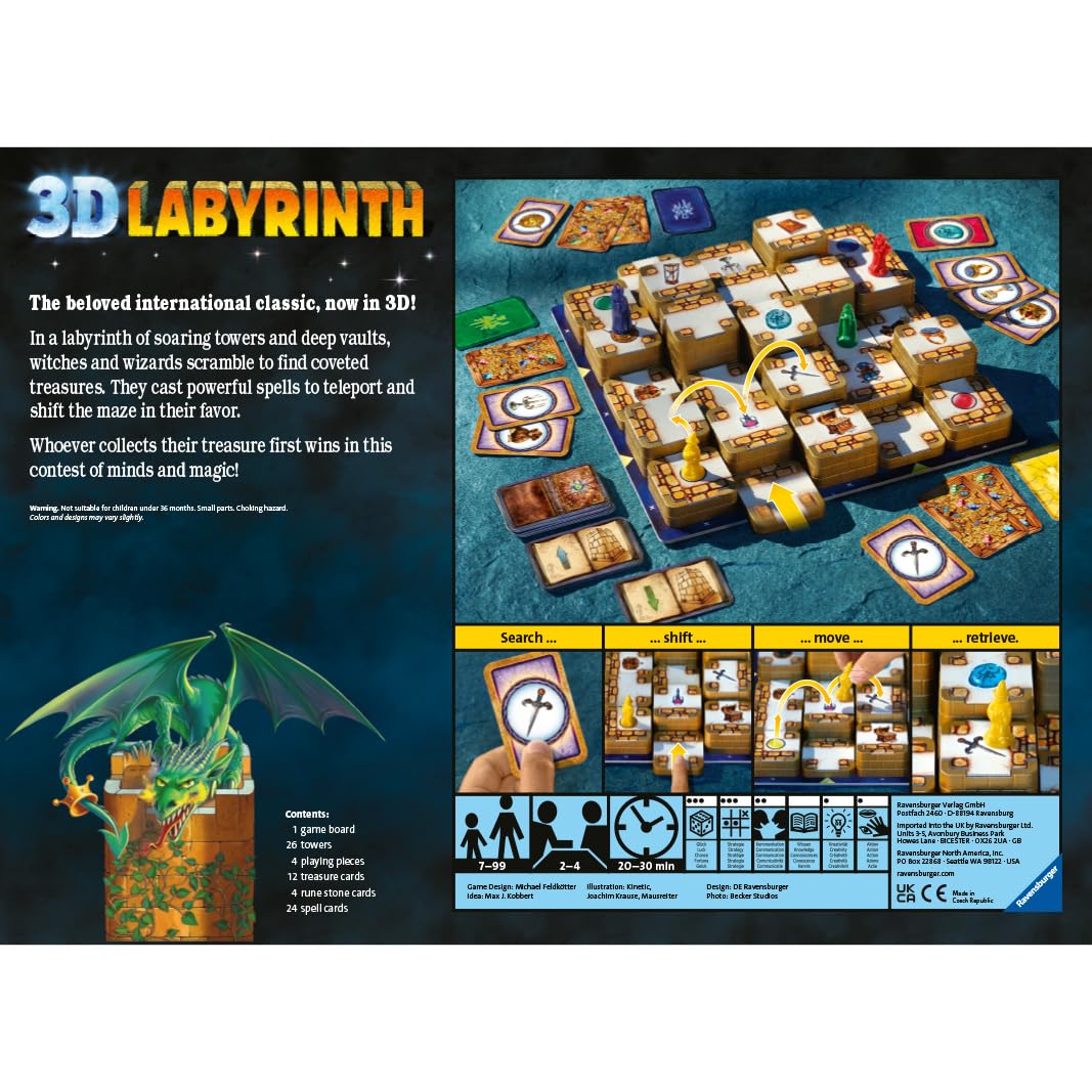 Ravensburger 3D Labyrinth - Moving Maze Family Board Game for Kids & Adults Age 7 Years Up - 2 to 4 Players