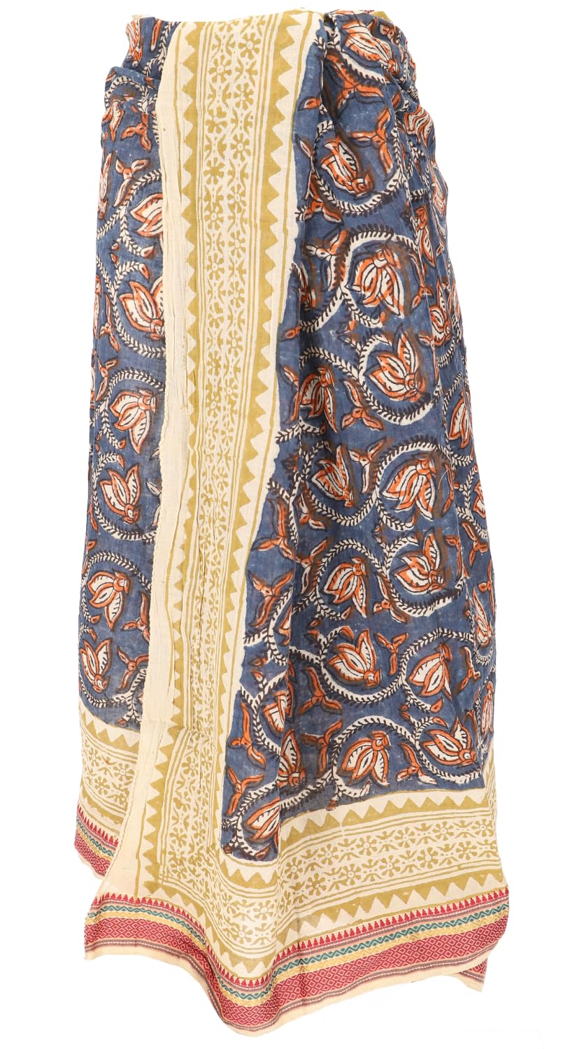 GURU SHOP Leichter Pareo Schal, Sarong, Handbedrucktes Baumwolltuch, Lungi mit Webbordüre, Herren/Damen, 190x120 cm