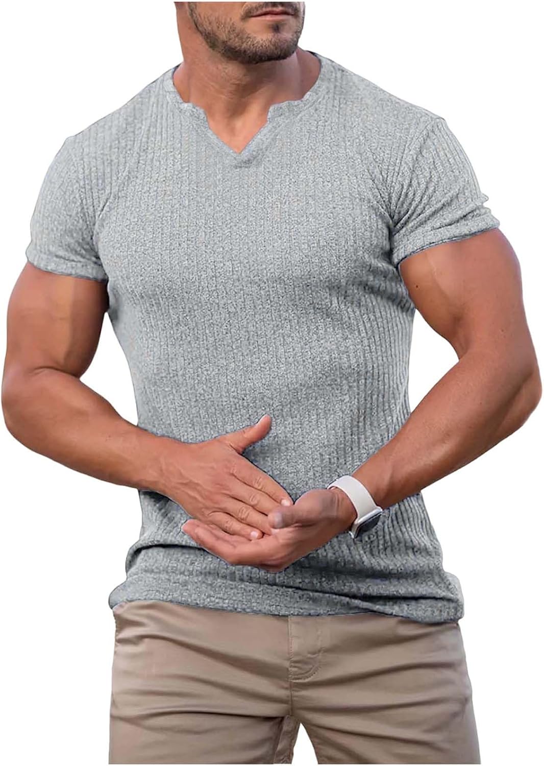 Men's Muscle Slim T Shirts Soft Stretch Slim Fit Blouse Short Sleeve Compression Shirt Bodybuilding Gym Athletic Tops