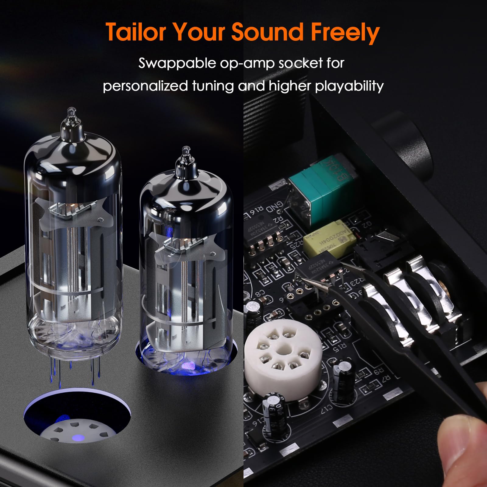 Nobsound P32 lampowy wzmacniacz słuchawek: 1000 mW HiFi Desktop przedwzmacniacz do słuchawek 24-600Ω i wzmacniacz domowy z głośnikami, gniazda 3,5 mm/6,35 mm, wymienne lampy i wzmacniacz operacyjny