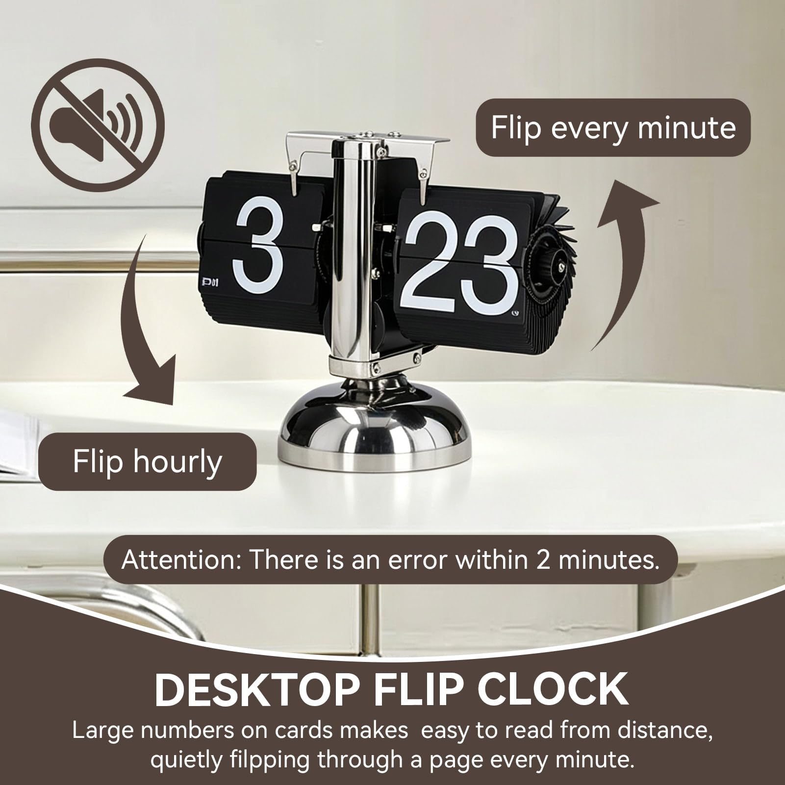 HERCHR Retro-Flip-Down-Uhr, Automatisches Umblättern Großer Zahlen, Mechanische Schreibtischuhr, Interne Zahnradbetriebene Digitaluhr Für Heimdekoration