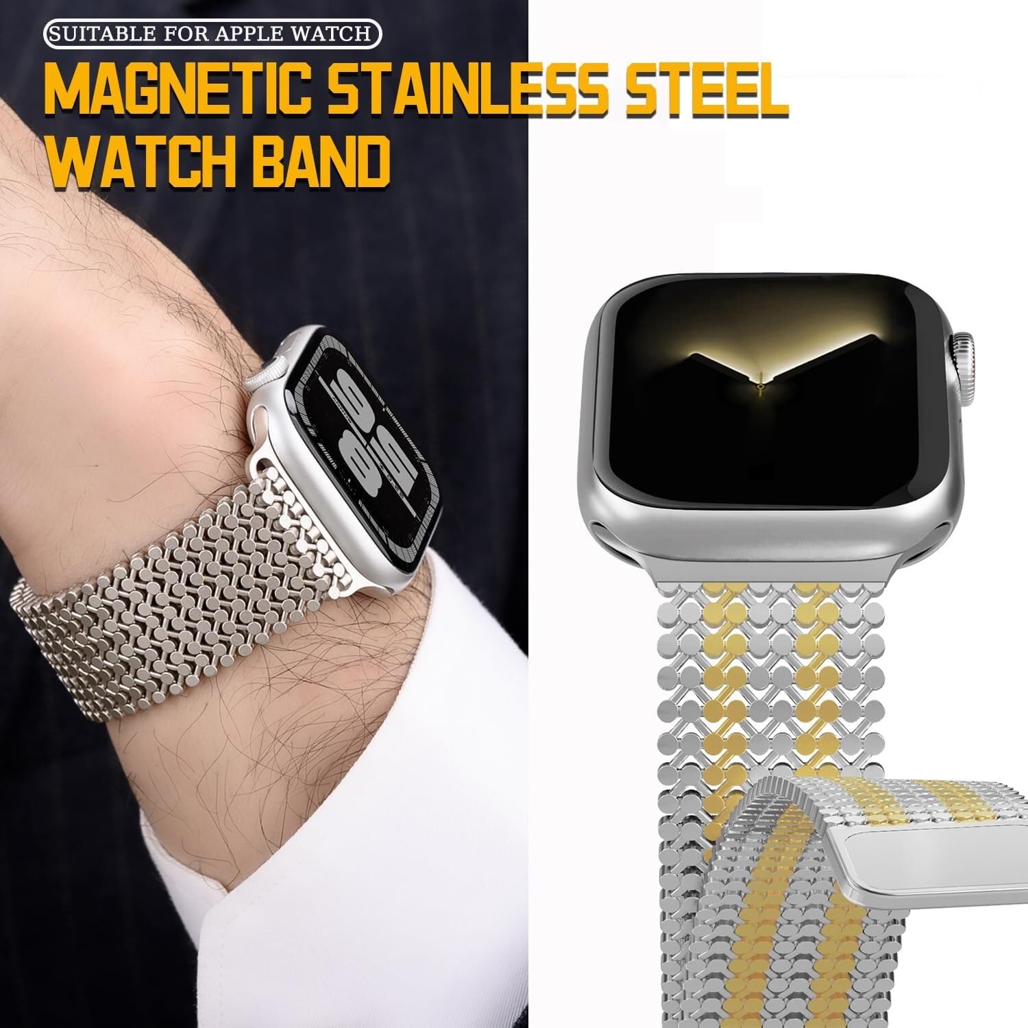 Pasek do zegarka ze stali nierdzewnej, do zegarka Apple Watch Band 38/40/41 mm, dla kobiet i mężczyzn, paski do smartwatcha, regulowany pasek, magnetyczne zapięcie, struktura molekularna, opaska