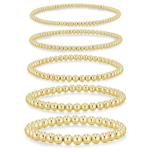 Yoosteel Mothers Day Gifts - 14K Gold Plated Stackable Beaded Bracelets Set for Women Teen Girl Gifts Dainty Round Beaded Pearl Cross Bracelet Jewelry Gifts