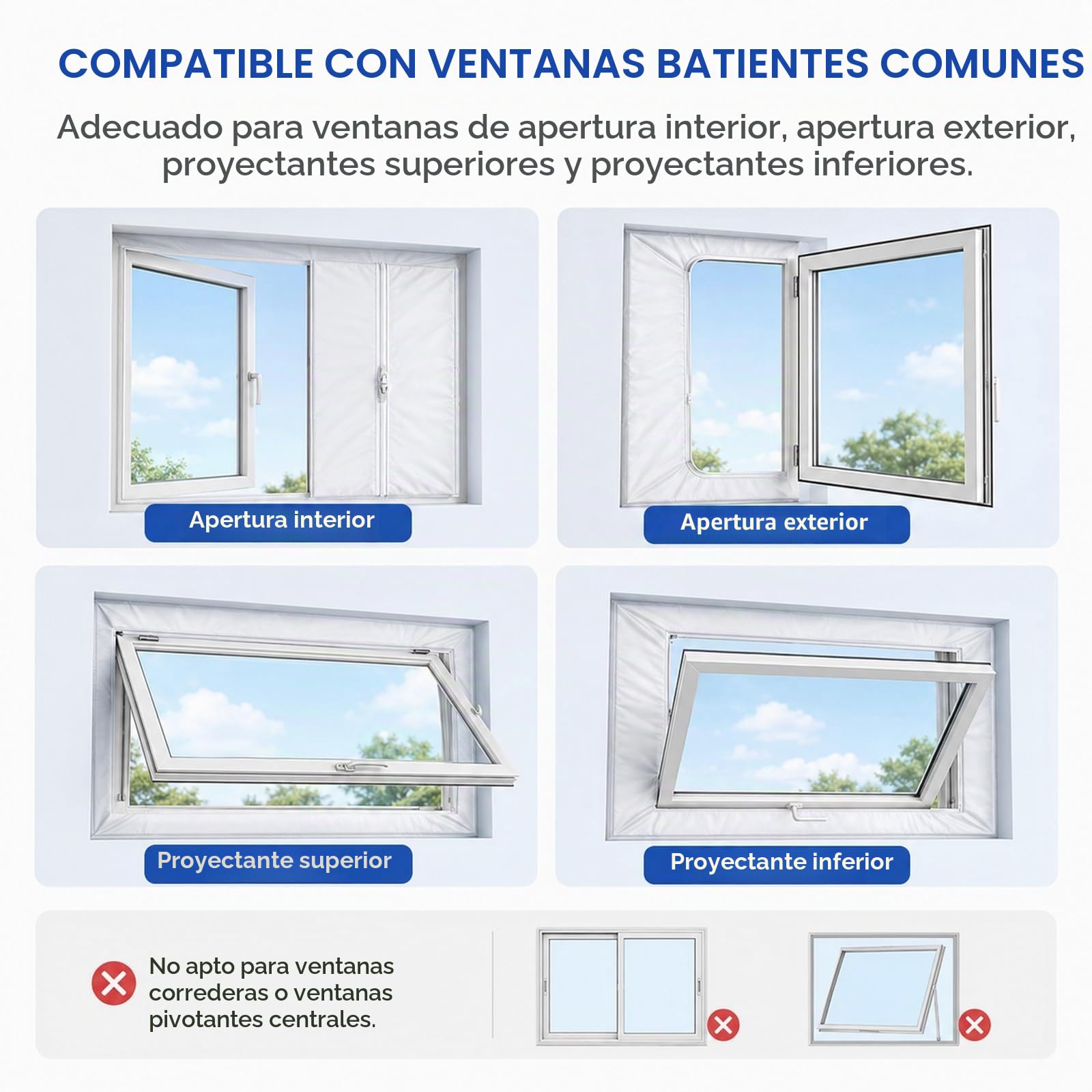 GOOGO Sellado de ventana para aire acondicionado 3 m, para equipos móviles con cremallera para tubo de escape, ventanas abatibles, climatizadores, secadoras y modelos de evacuación