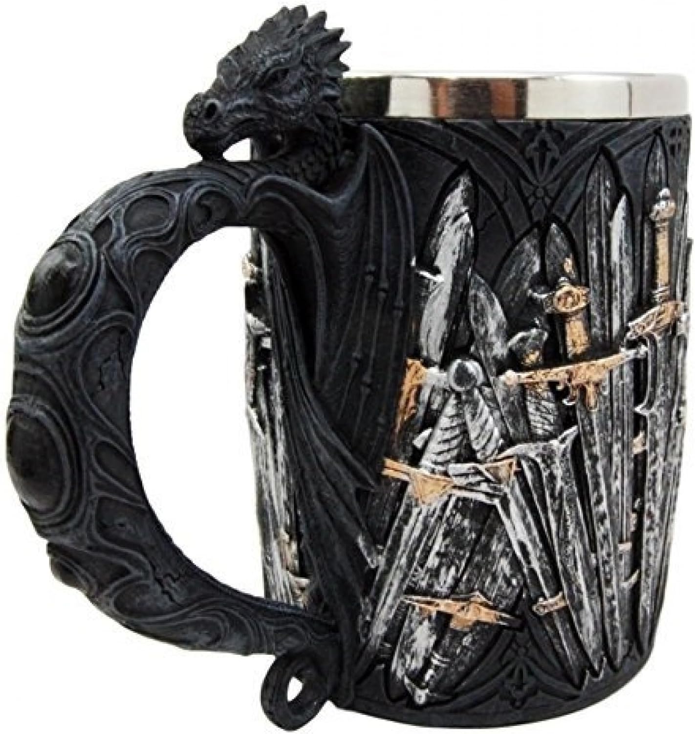 Vintage Stainless Steel Goblet 16oz, Medieval Knight Chalice with Resin Accents for Beer & Whiskey Drinking, Collectible Metal Cup