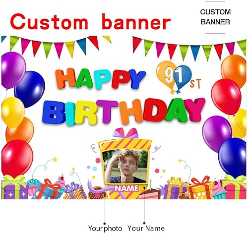 Vista 41 de Cartel personalizado de decoración de cumpleaños 91 con temática de castillo y princesa, pancarta de tela personalizada para suministros de fiesta