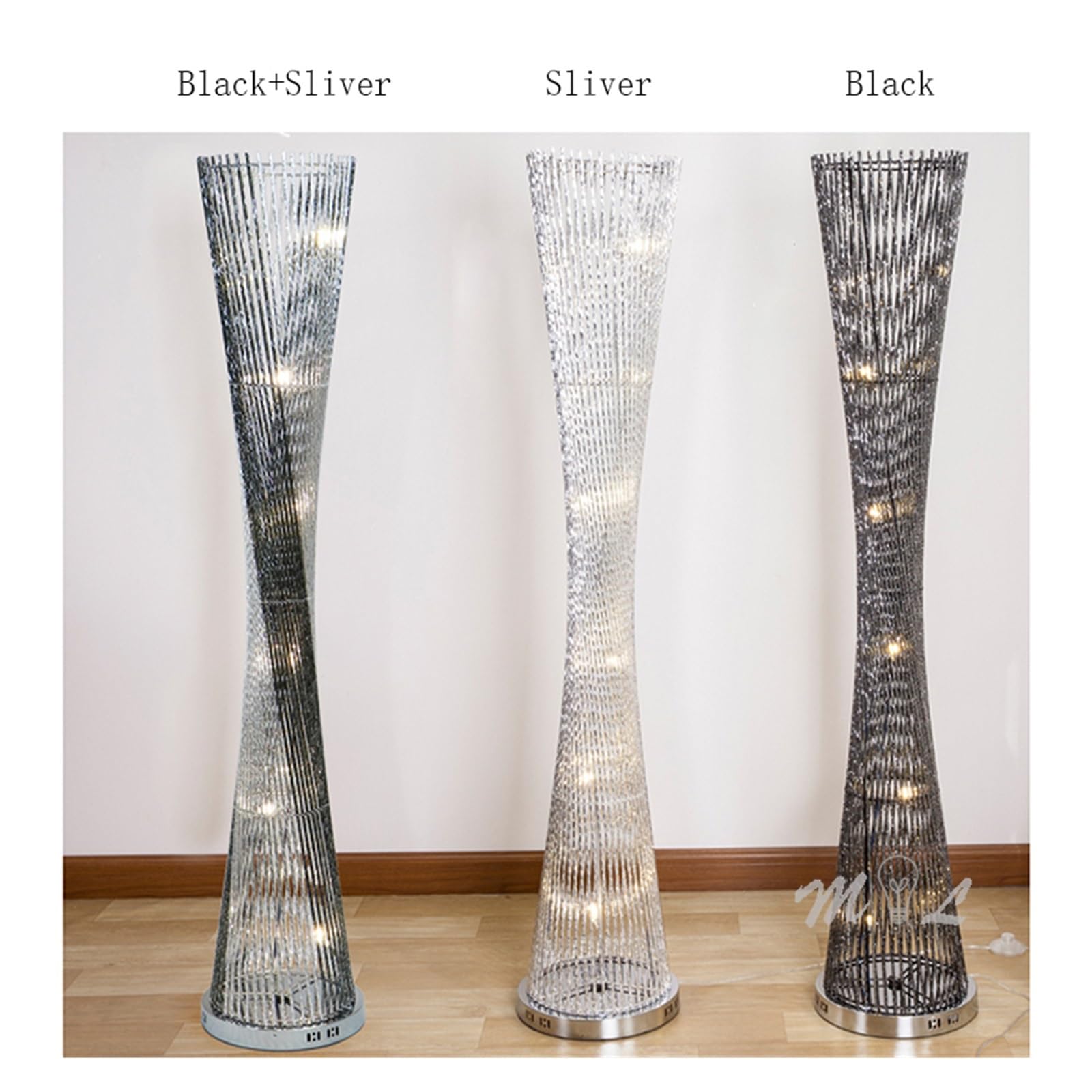 Lampa Stojąca Led Aluminiowa Wieża Podłogowa Do Oświetlenie Salonu Stojak Foyer Home Dekoracyjne Podłogowe AC90-26V Lampy Nowoczesna Do KażDego Pomieszczenia(3-color light,Black)