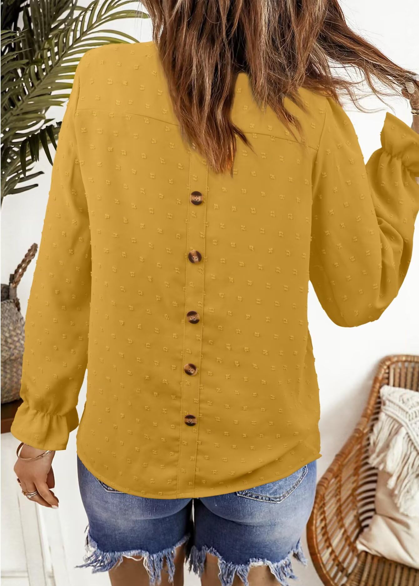 Tee Shirt Femme Bohème Col Rond Top Manches Longues Blouse Élégant