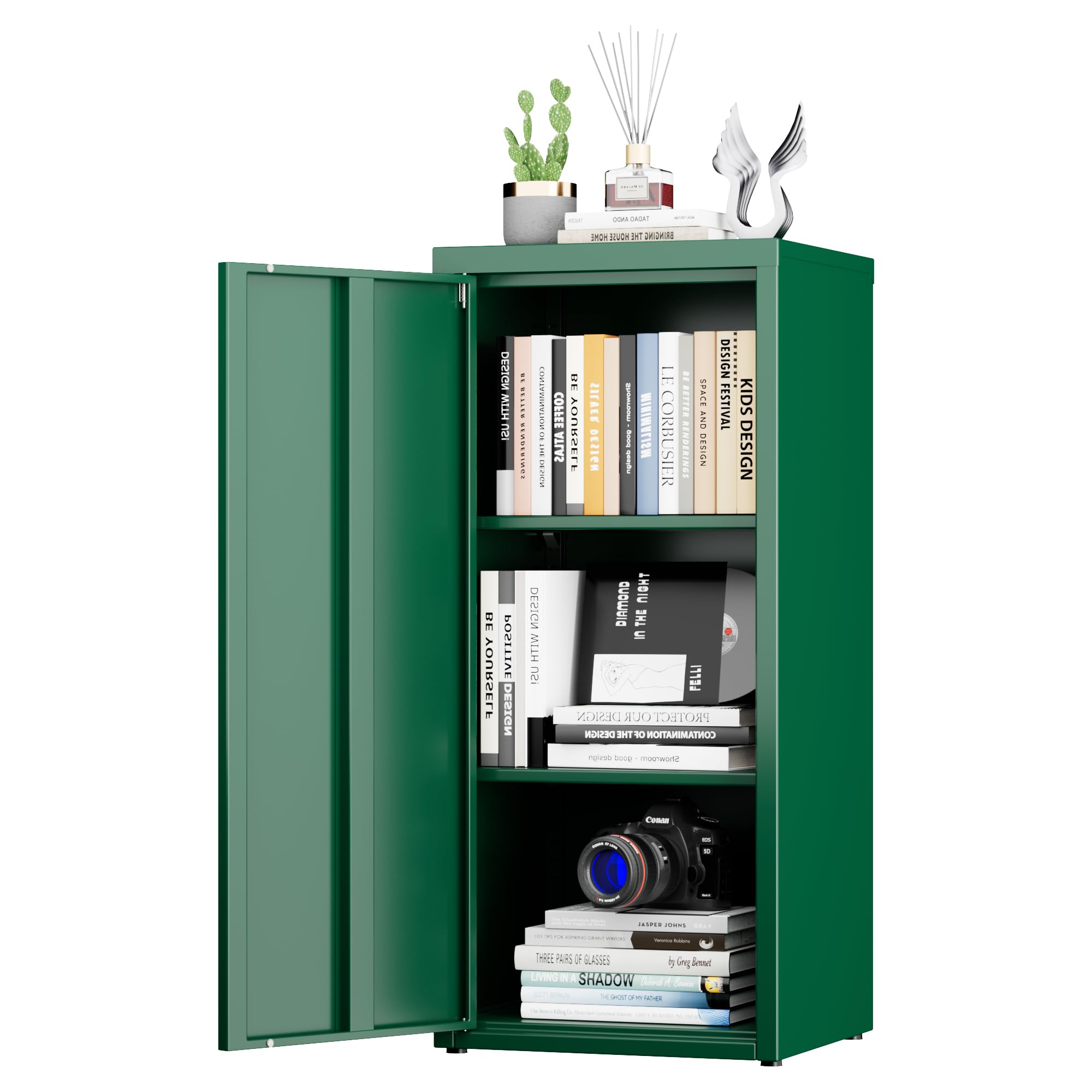 SUPEER Armadio in metallo per ufficio con porta singola, 88 x 40 x 35 cm, 2 ripiani regolabili in altezza, robusto armadietto in metallo per documenti, documenti e accessori da ufficio (verde)
