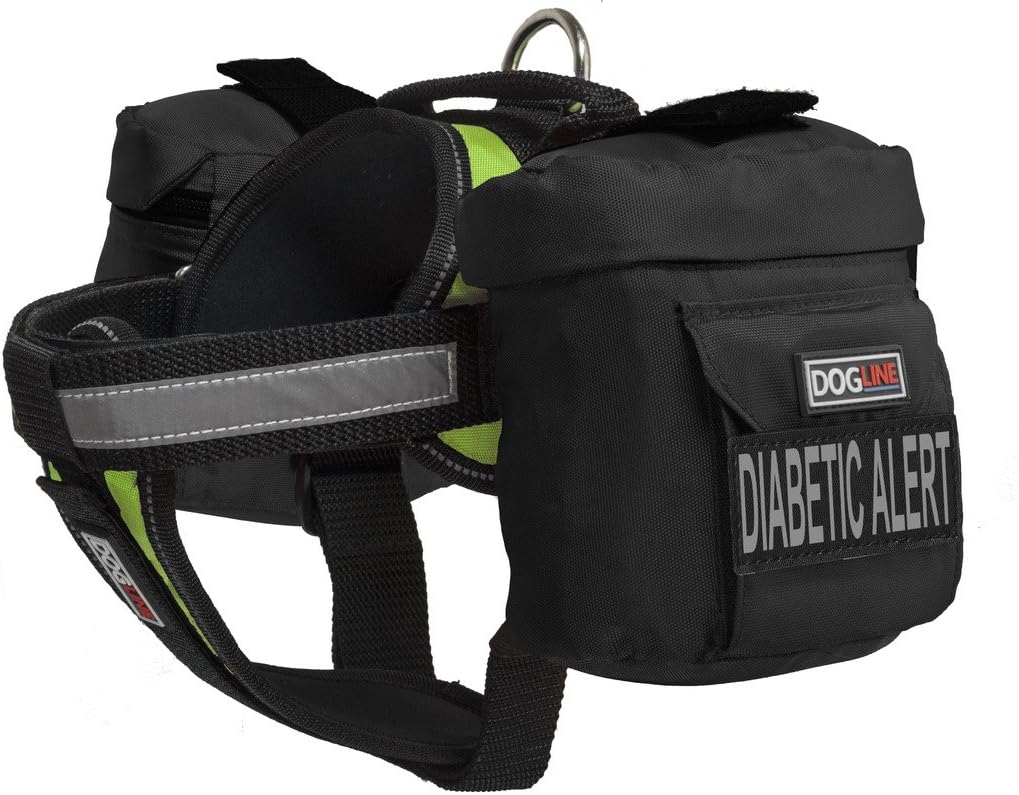 Dogline Unimax Multi-Purpose Vest Harness for Dogs with 2 Removable Diabetic Alert Patches and 2 Removable Side Utility Bags (Green, X Large (36" - 46"))