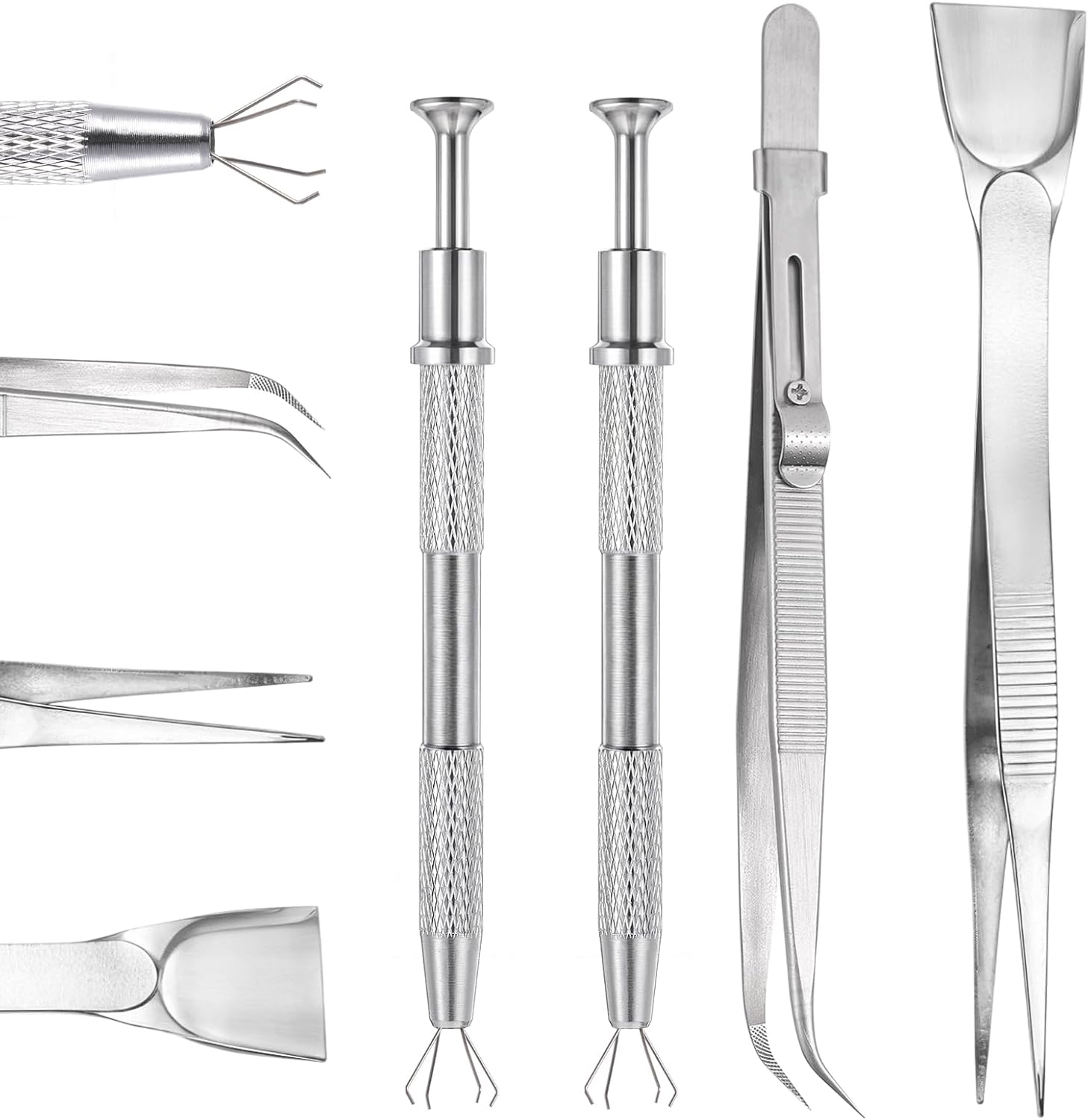 4Pcs Cake Decorating Sprinkles Tools Set, 4 Claw Sprinkle Pen Pearl Grabber Sugar Bead Pick-up Tool Stainless Steel Cake Tweezers Pearl Sprinkle Spoon with Shovel for Cake Ice Cream Baking