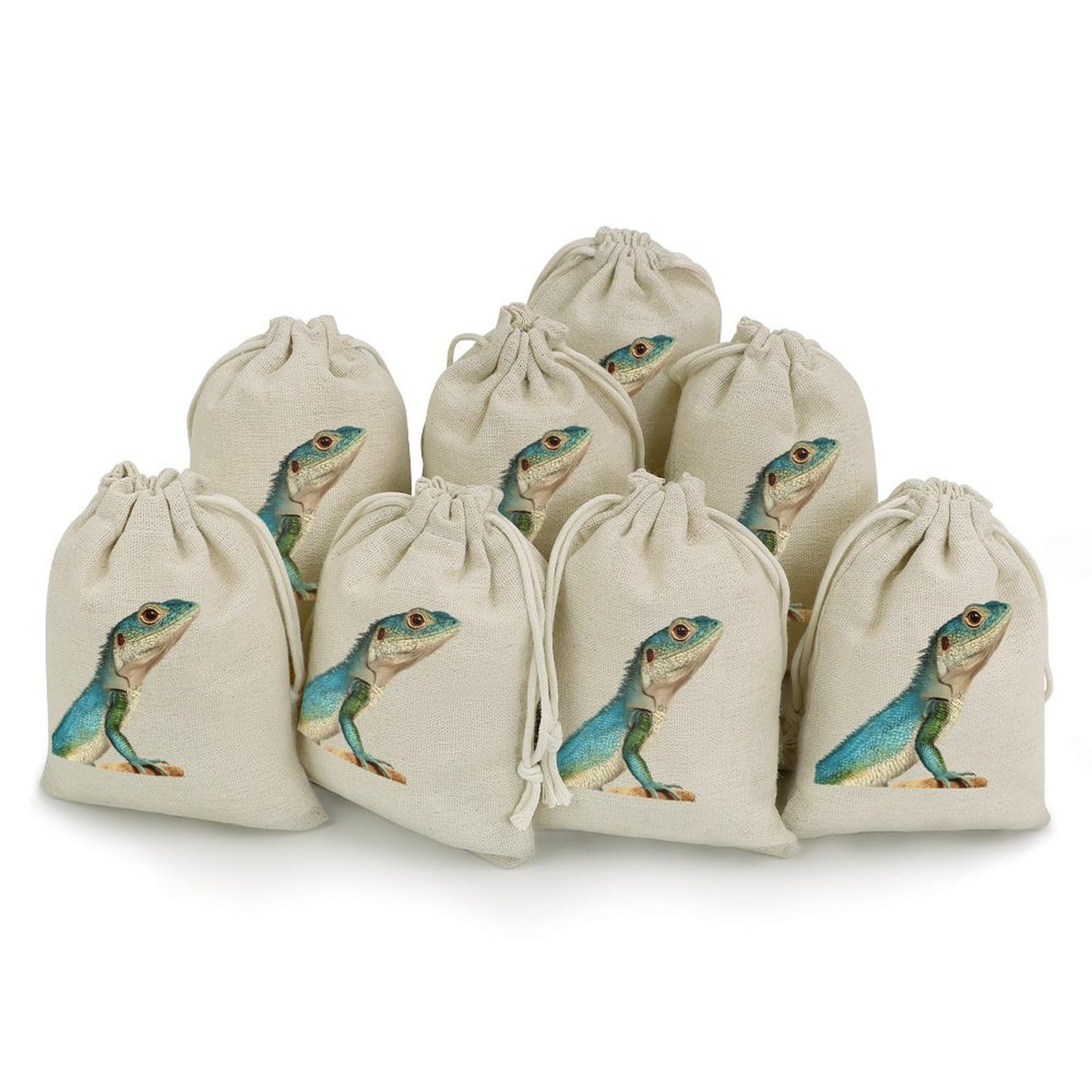 Japanese Grass Lizard 8 Pack Small Gift Bags Cotton And Linen Drawstring Pockets Sachet Bag for Party Home Supplies