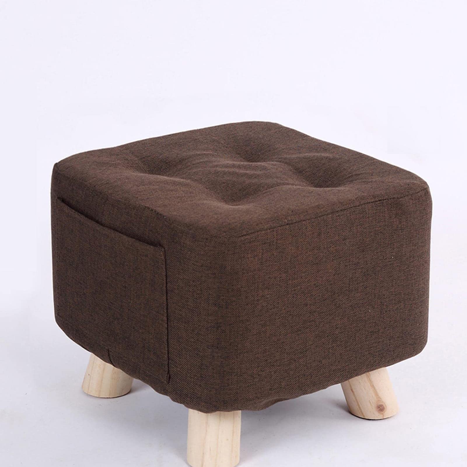 Repose-Pieds en Lin et Bois - Tabouret Rembourré Rectangulaire pour Salon